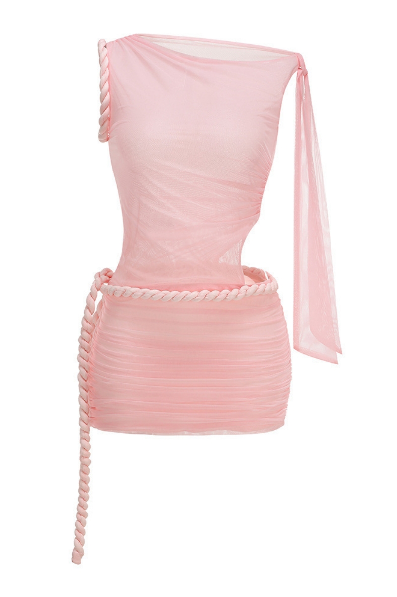 Bradn Pink Mesh Pleated Mini Dress