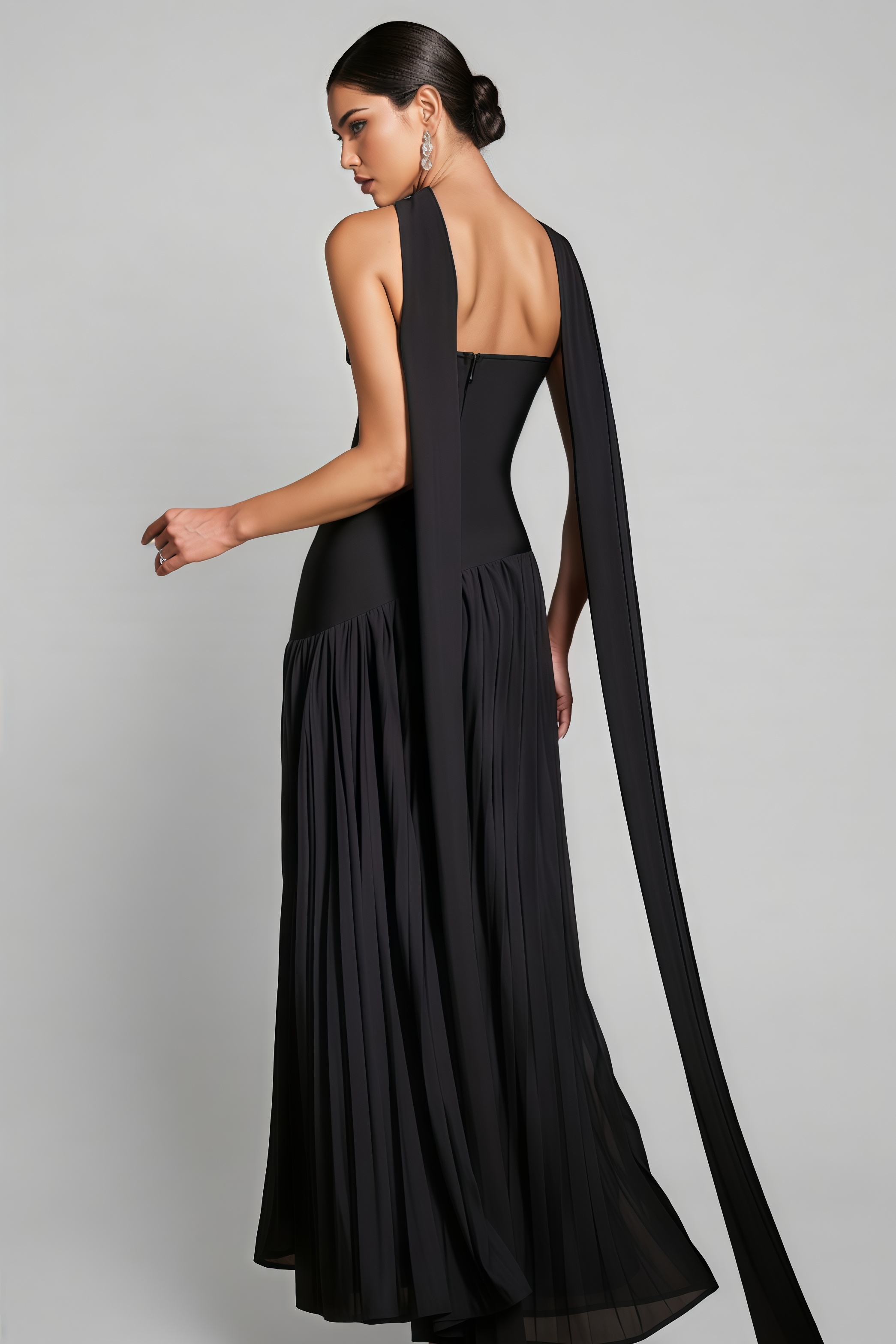 Birtin Strapless Mesh Pleated Maxi Dress