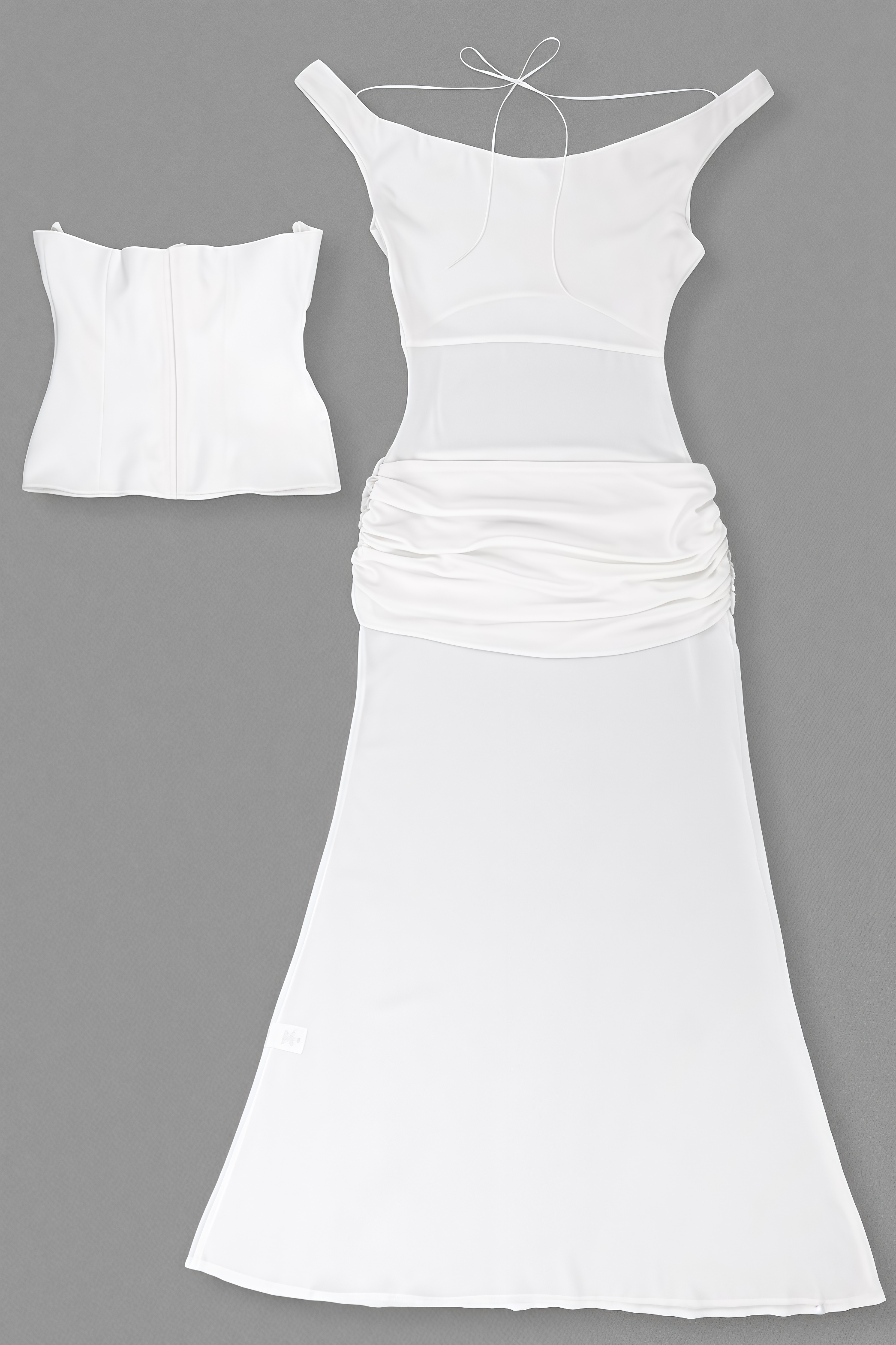 Inez White Off Shoulder Waist Cinched Maxi Dress