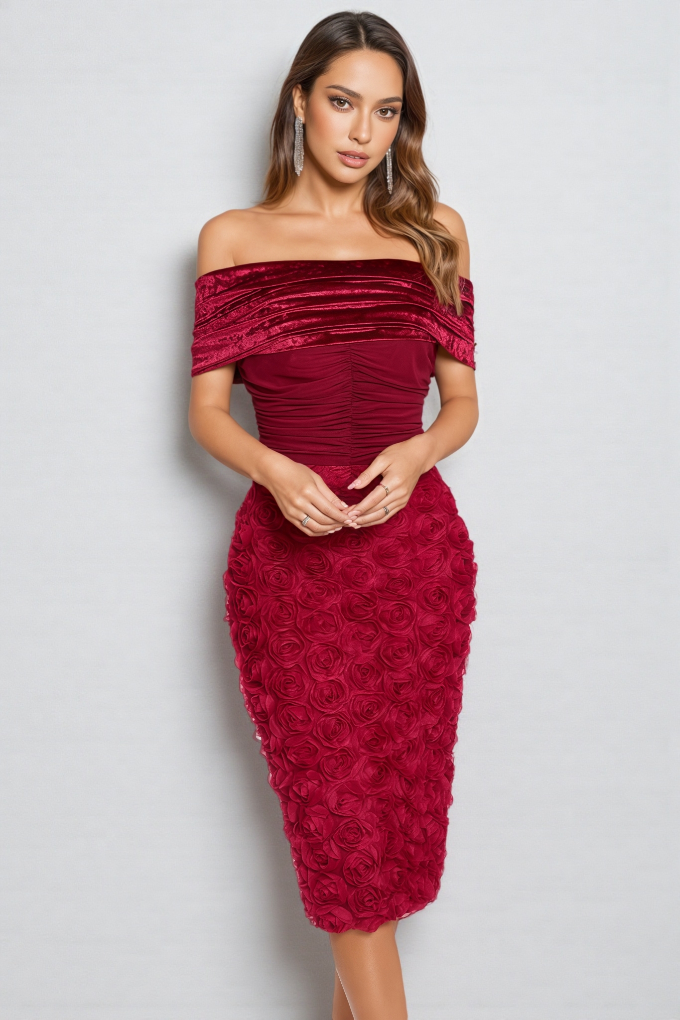 Hale 3D Floral Wrap Midi Dress