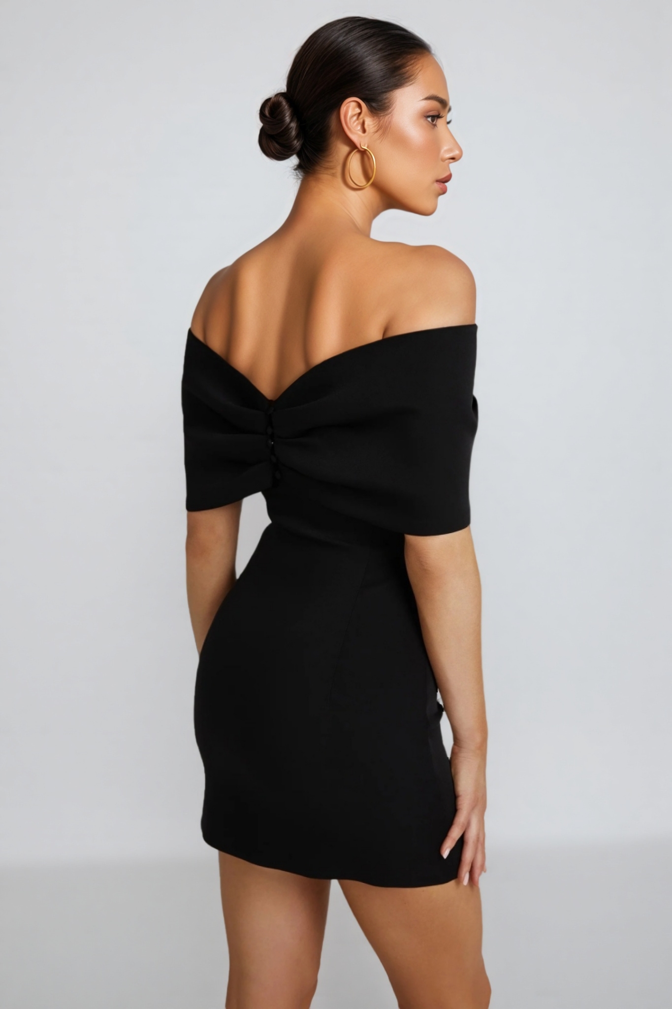 Mireille Off Shoulder Bow Mini Dress - Black
