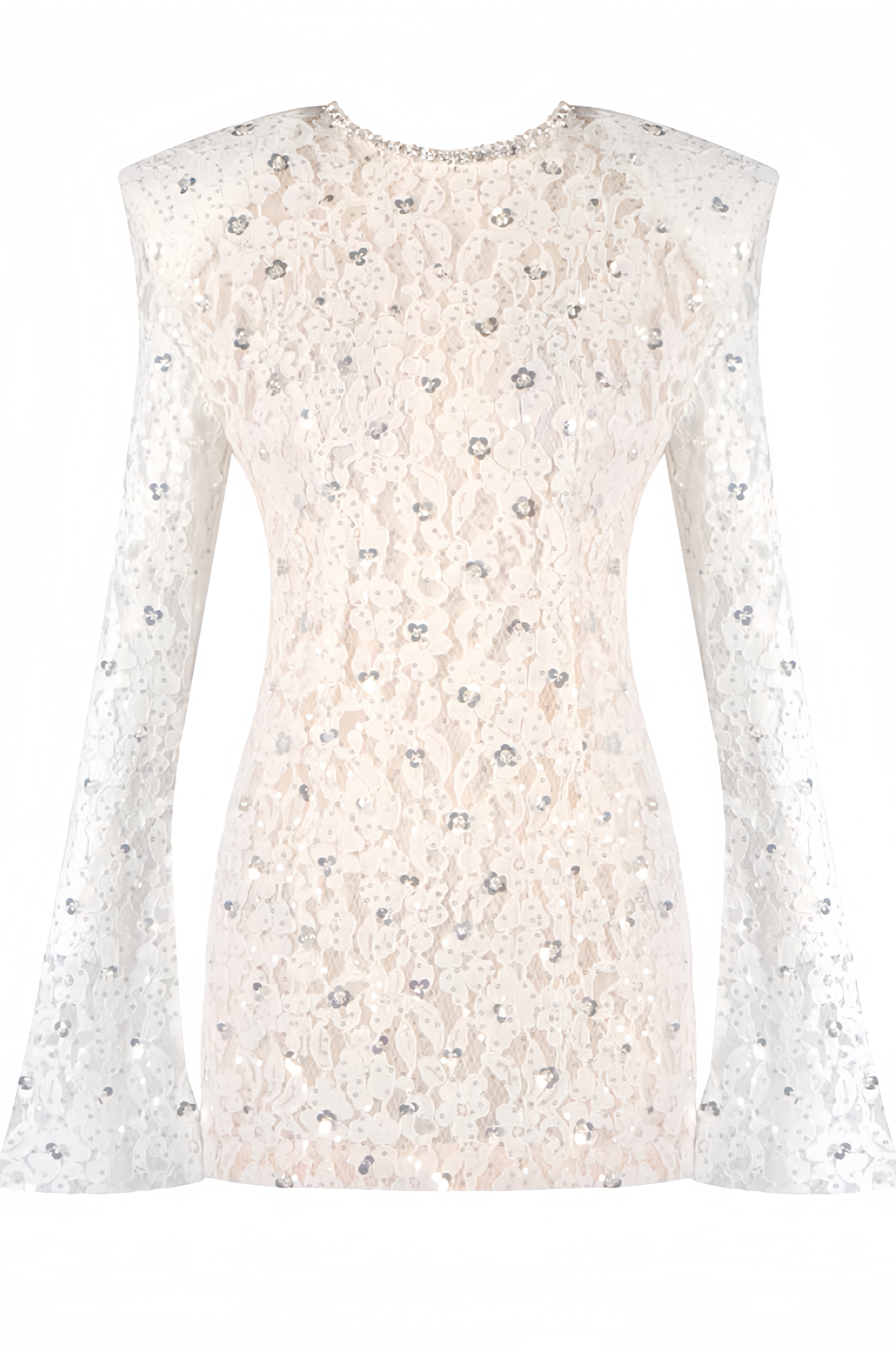 Vilina Long Sleeve Lace Rhinestone Mini Dress