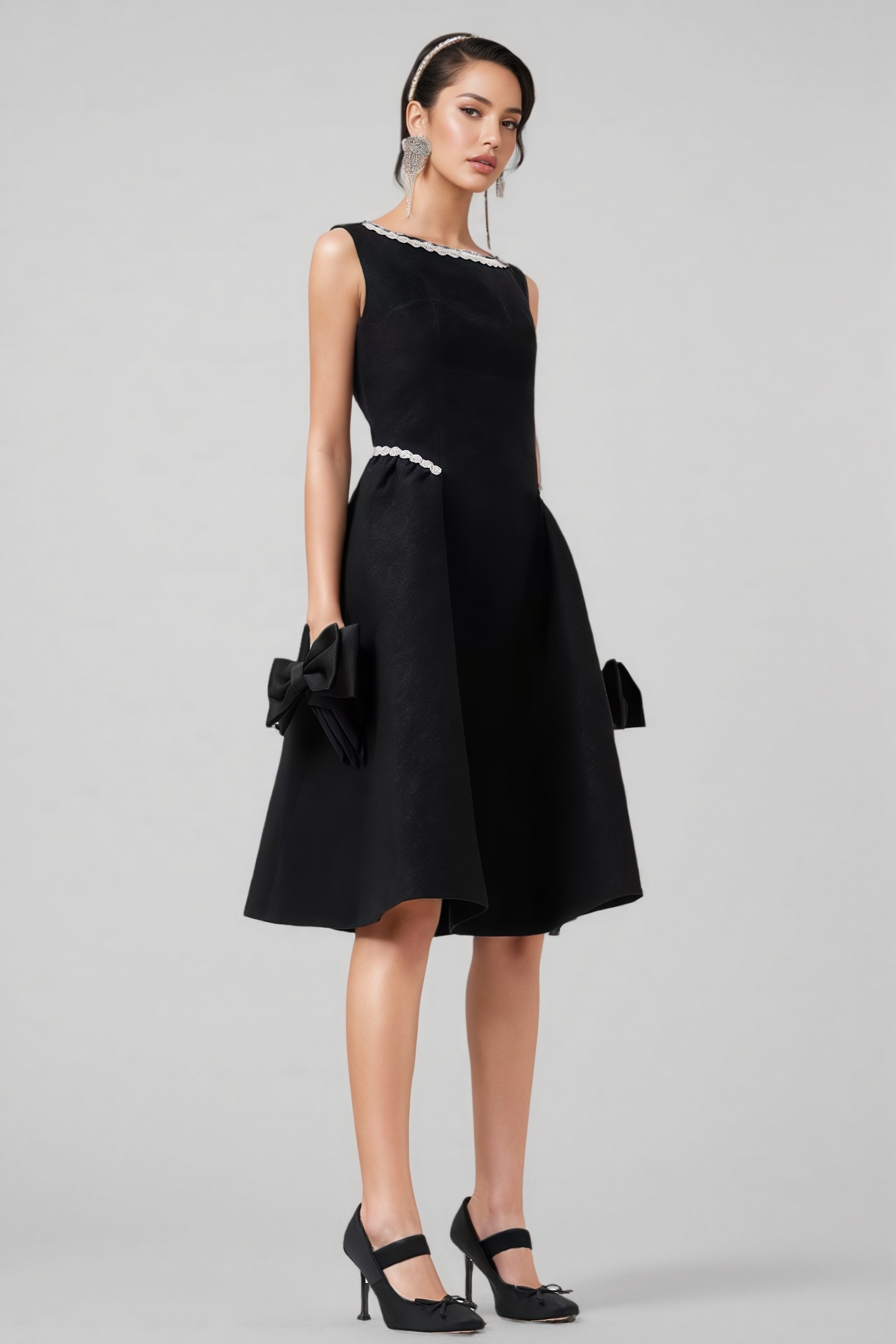 Loretty Sleeveless Flowers Pearl Midi Dress