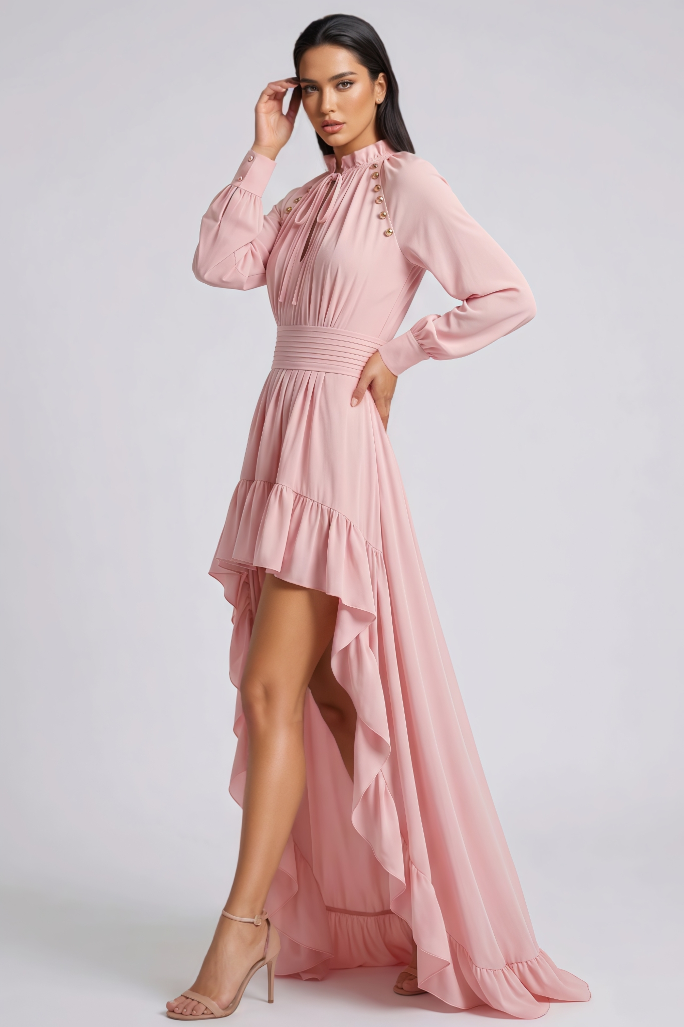 Koydan Pink Long Sleeve Maxi Dress