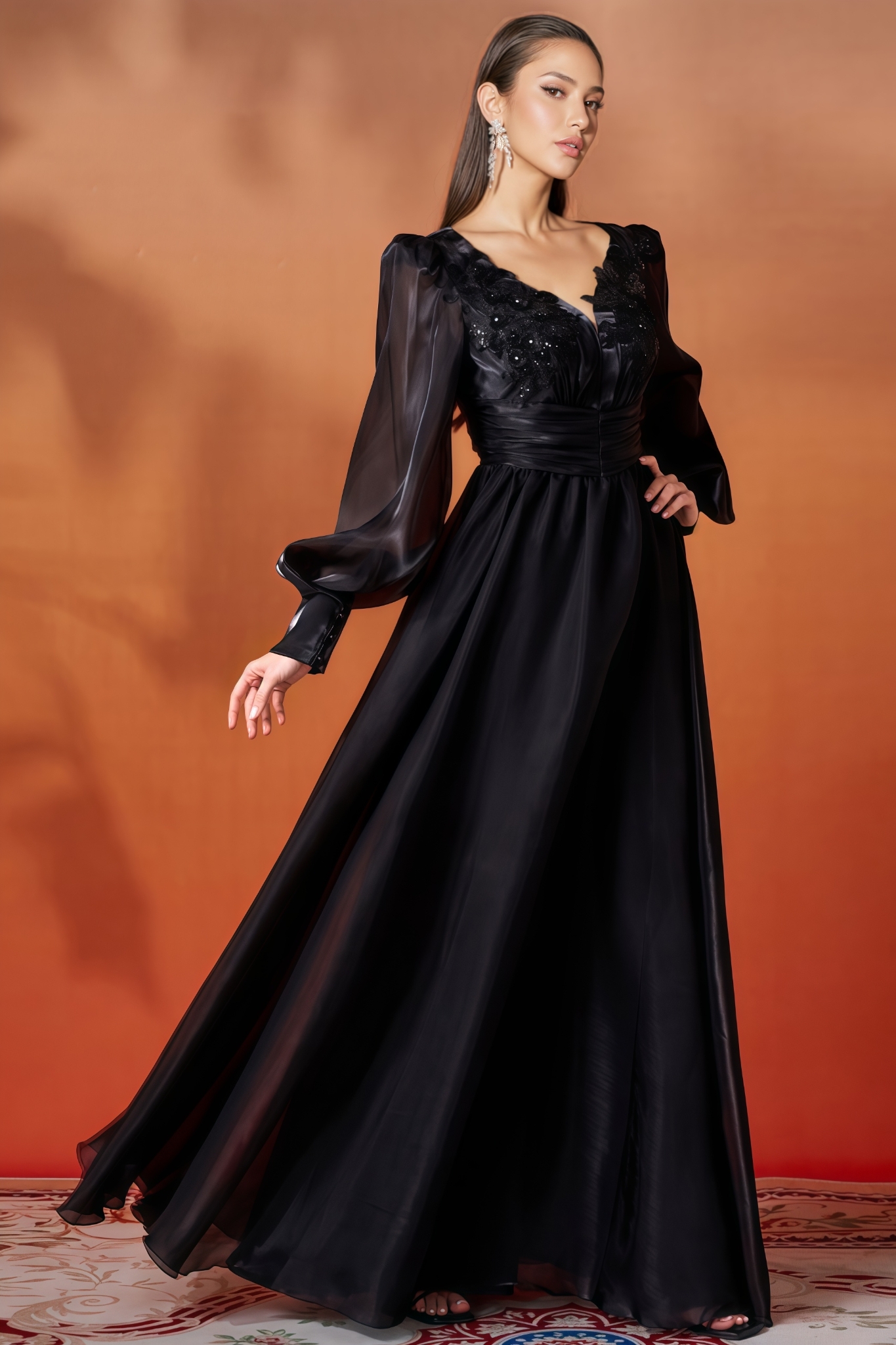 Opal Black V-Neck Lace Maxi Dress