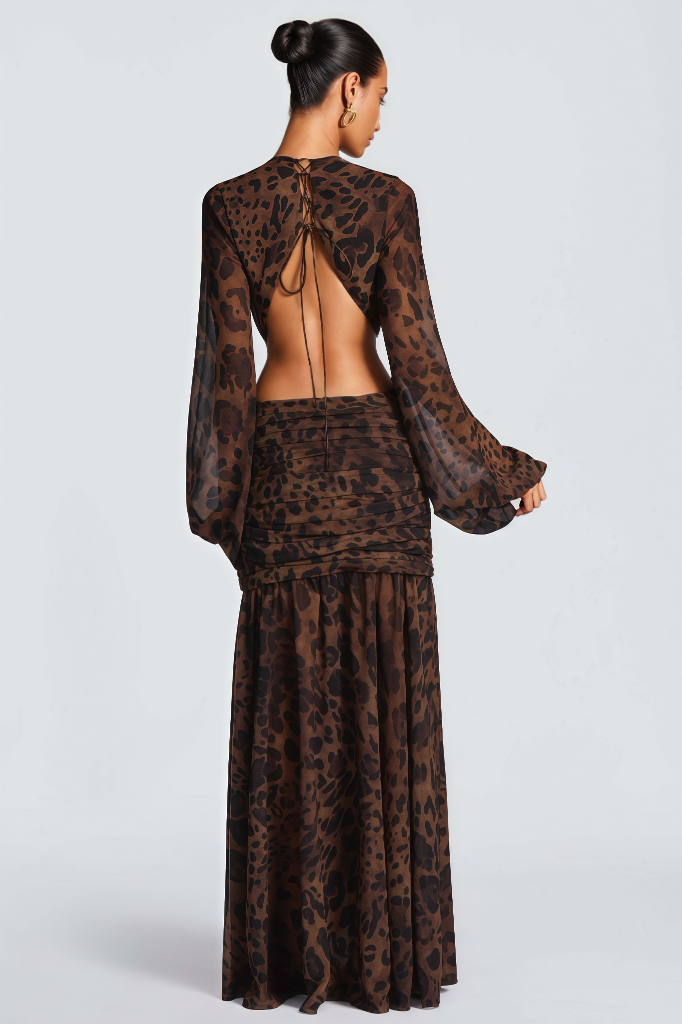 Nyratrl Brown Backless Cutout Maxi Dress