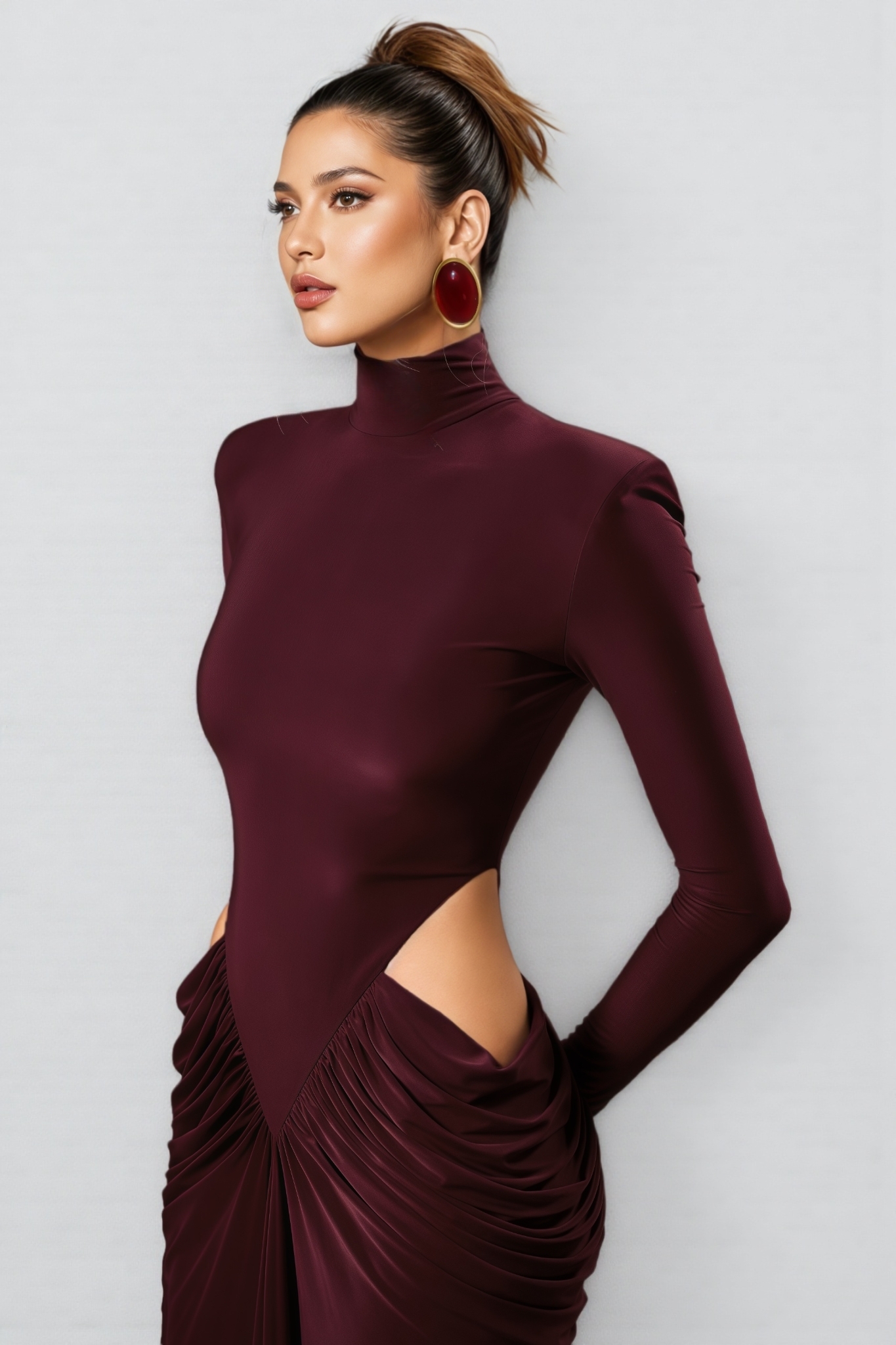 Wrenity Red Pleated Long Sleeve Maxi Dress