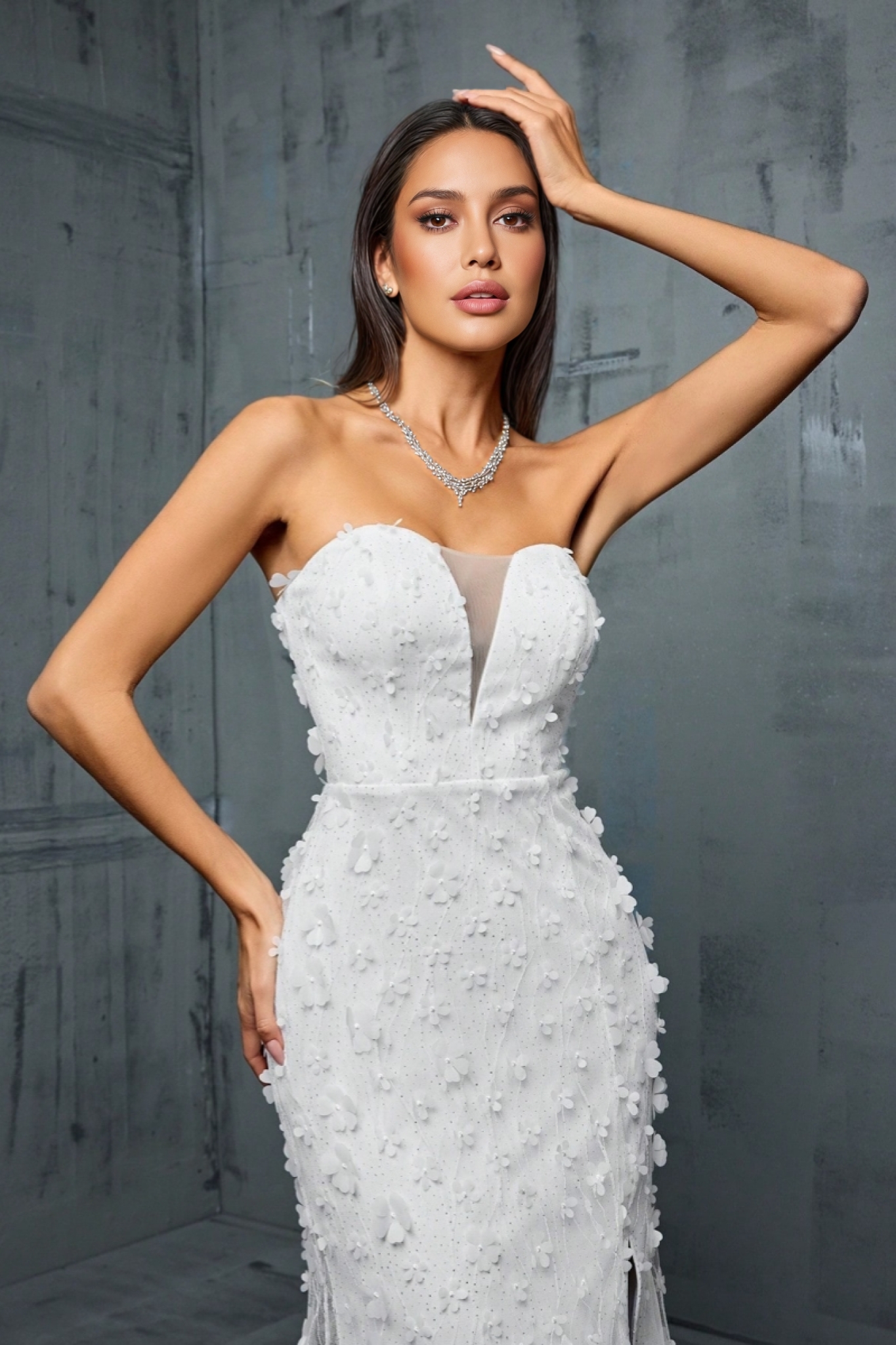 Zenoa V-Neck Fishtail Mesh Maxi Dress