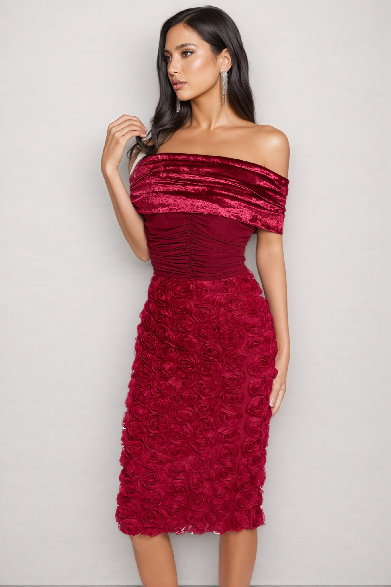 Hale 3D Floral Wrap Midi Dress