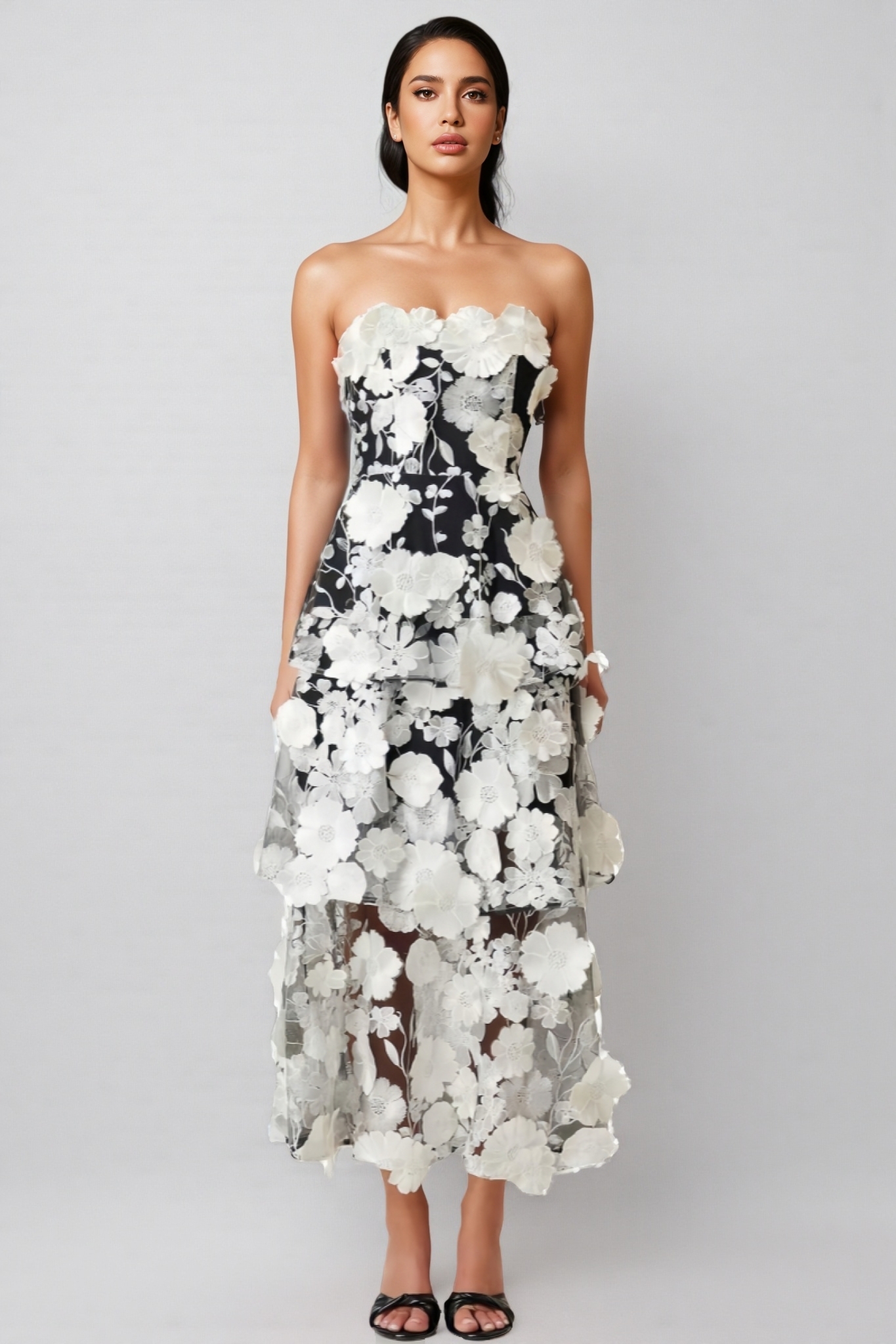 Rena Solid Colour 3D Floral Embellishment Maxi Dress