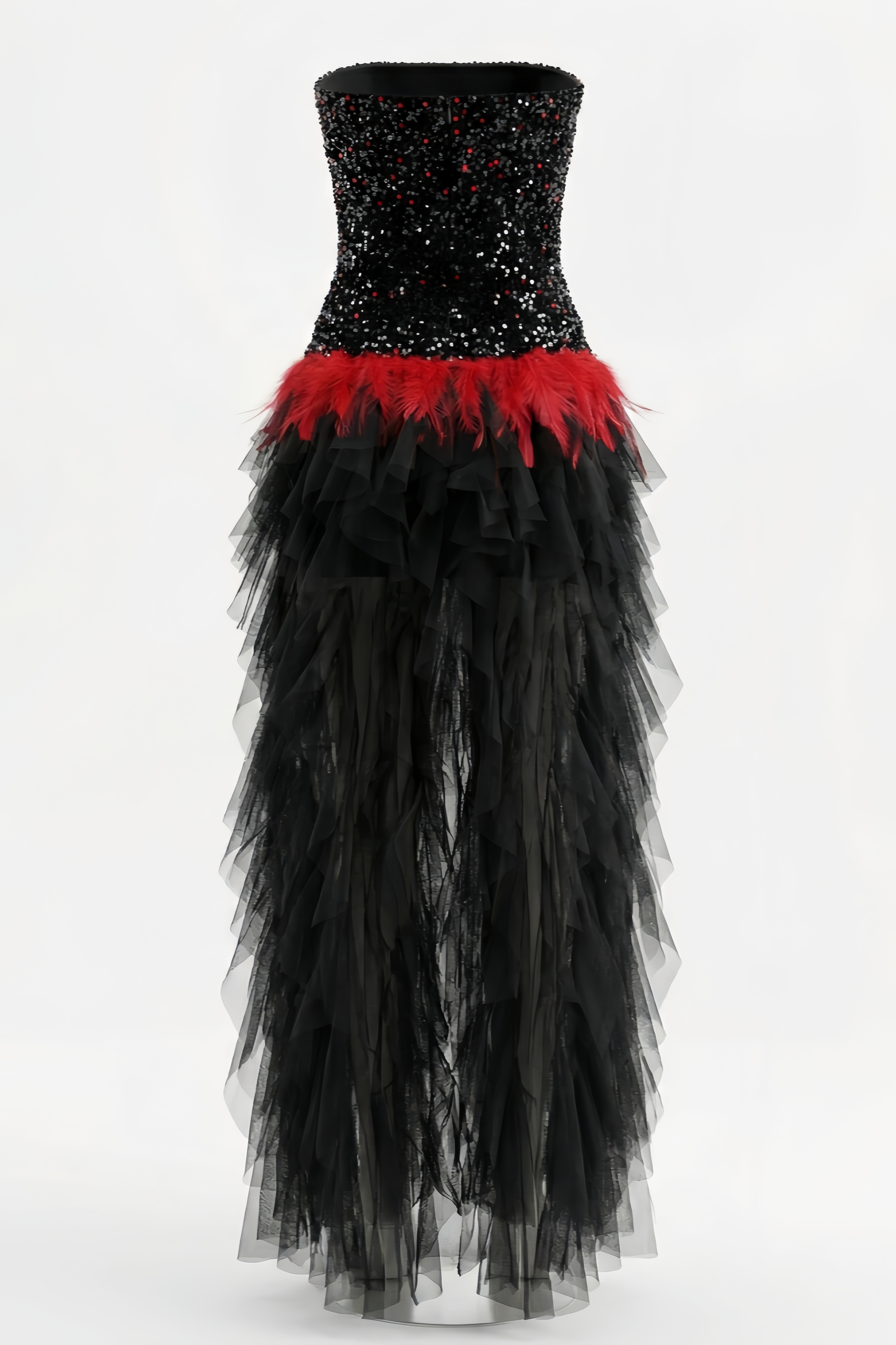 Rithed Black Sequin Strapless Mesh Maxi Dress