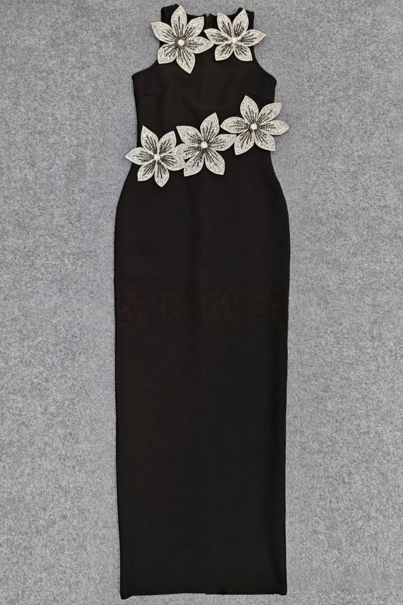 Pam 3D Floral Diamond Bandage  Maxi Dress