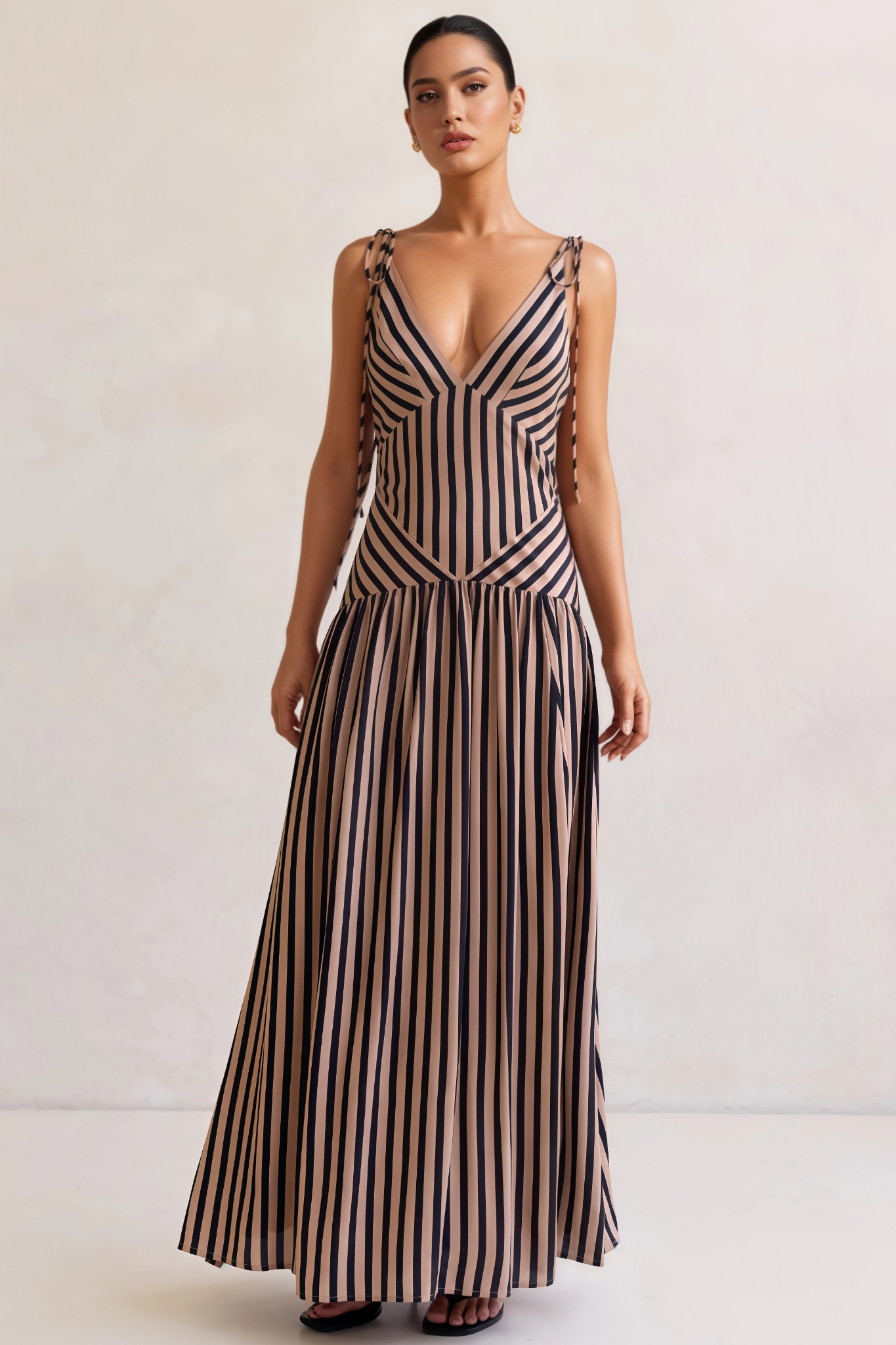 Fugsatin Halter Striped Maxi Dress
