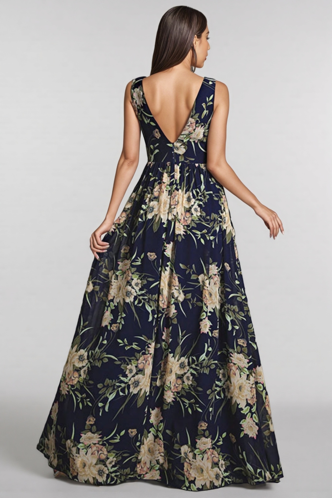 Hedar Deep V-Neck Printed Maxi Dress