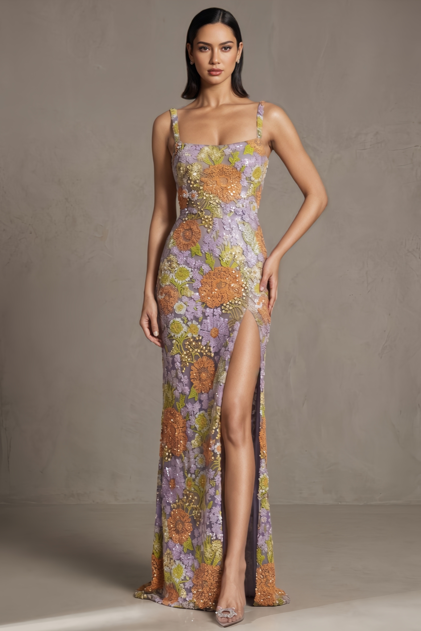 Eamery Sleeveless Floral Sequin Maxi Dress