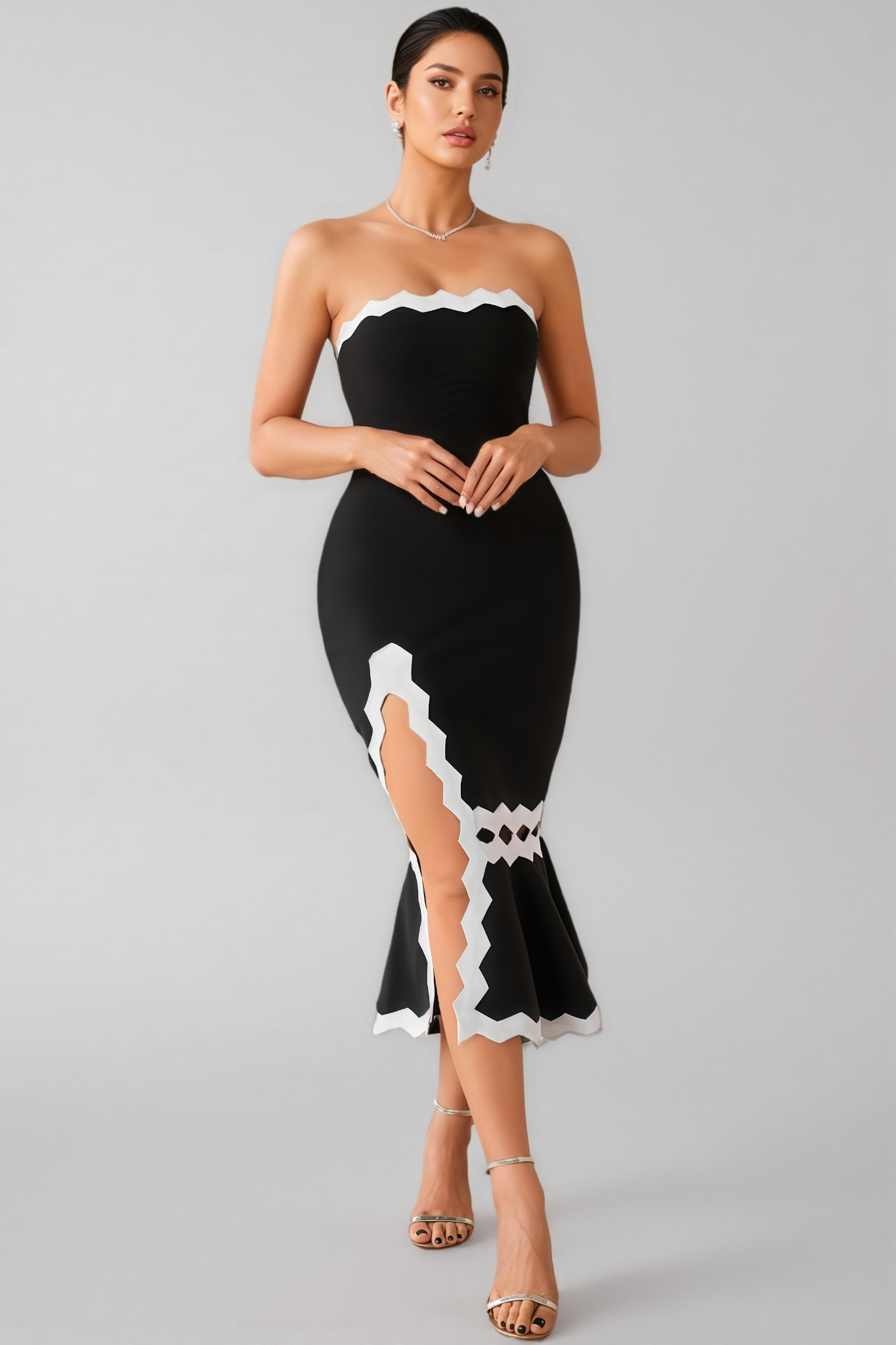Dillon Plunge Fishtail Split Midi Dress