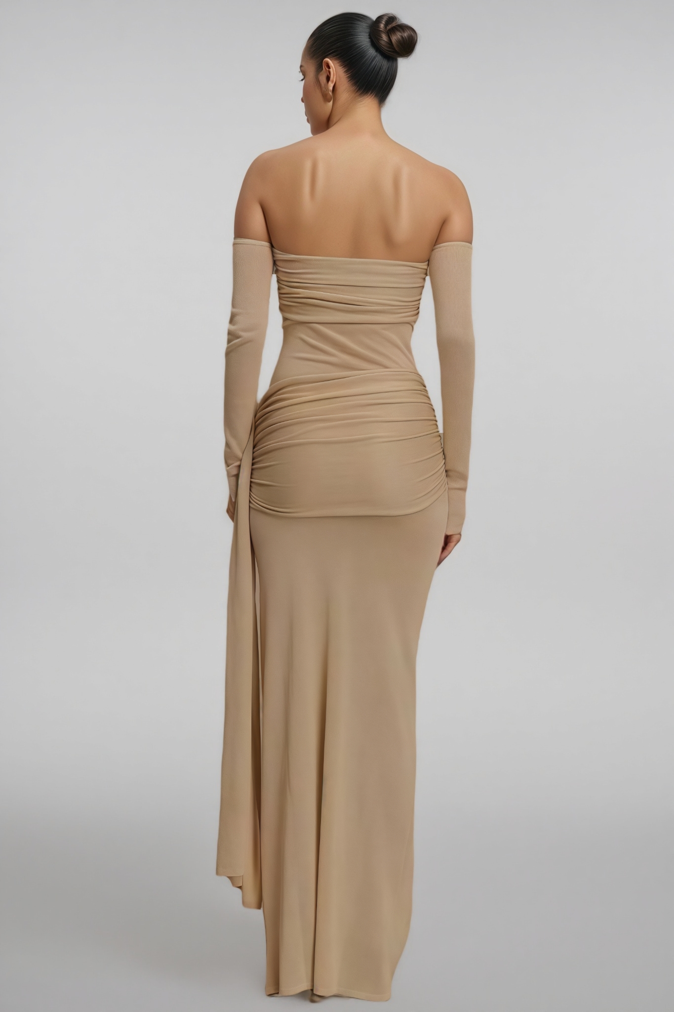 Aedon Beige Strapless Knit Maxi Dress
