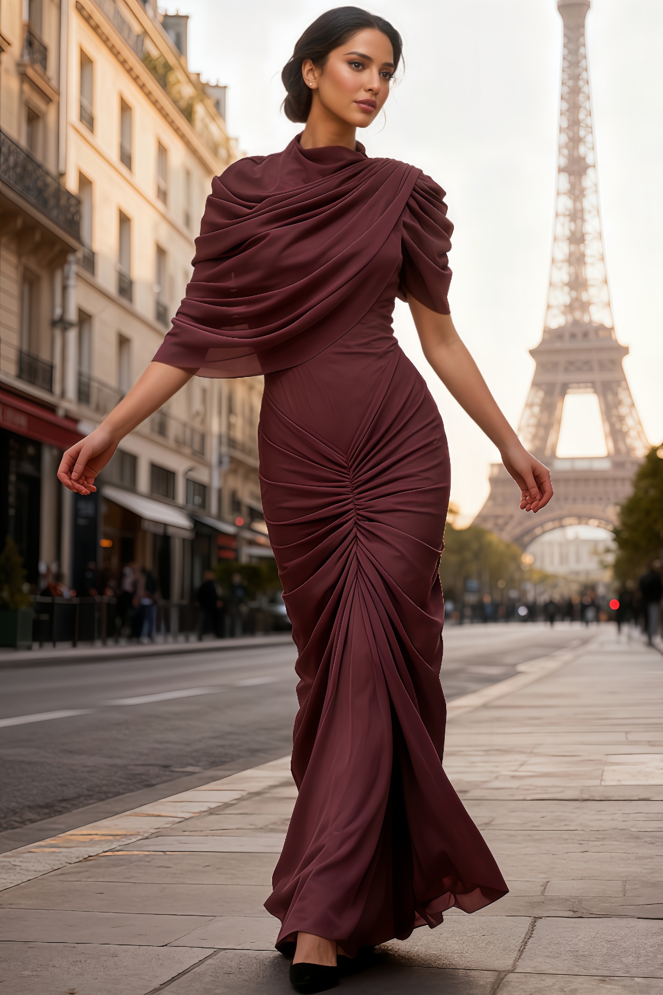 Zevof Asymmetrical Pleated Maxi Dress