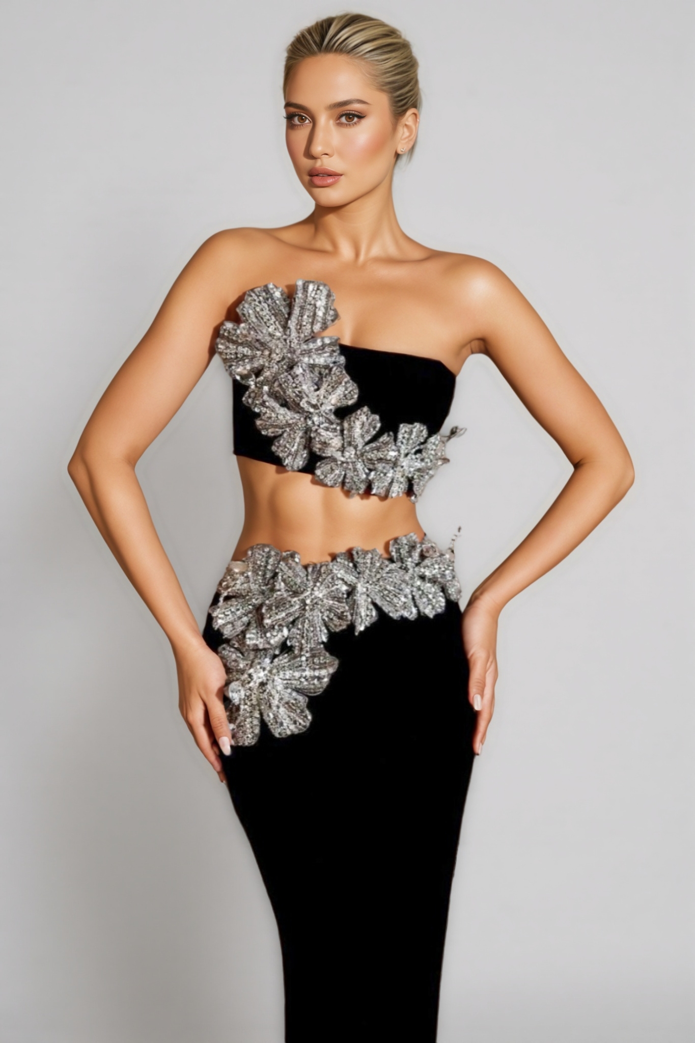 Elnia Diamanté Bustier Blouse Half Maxi Dress Set