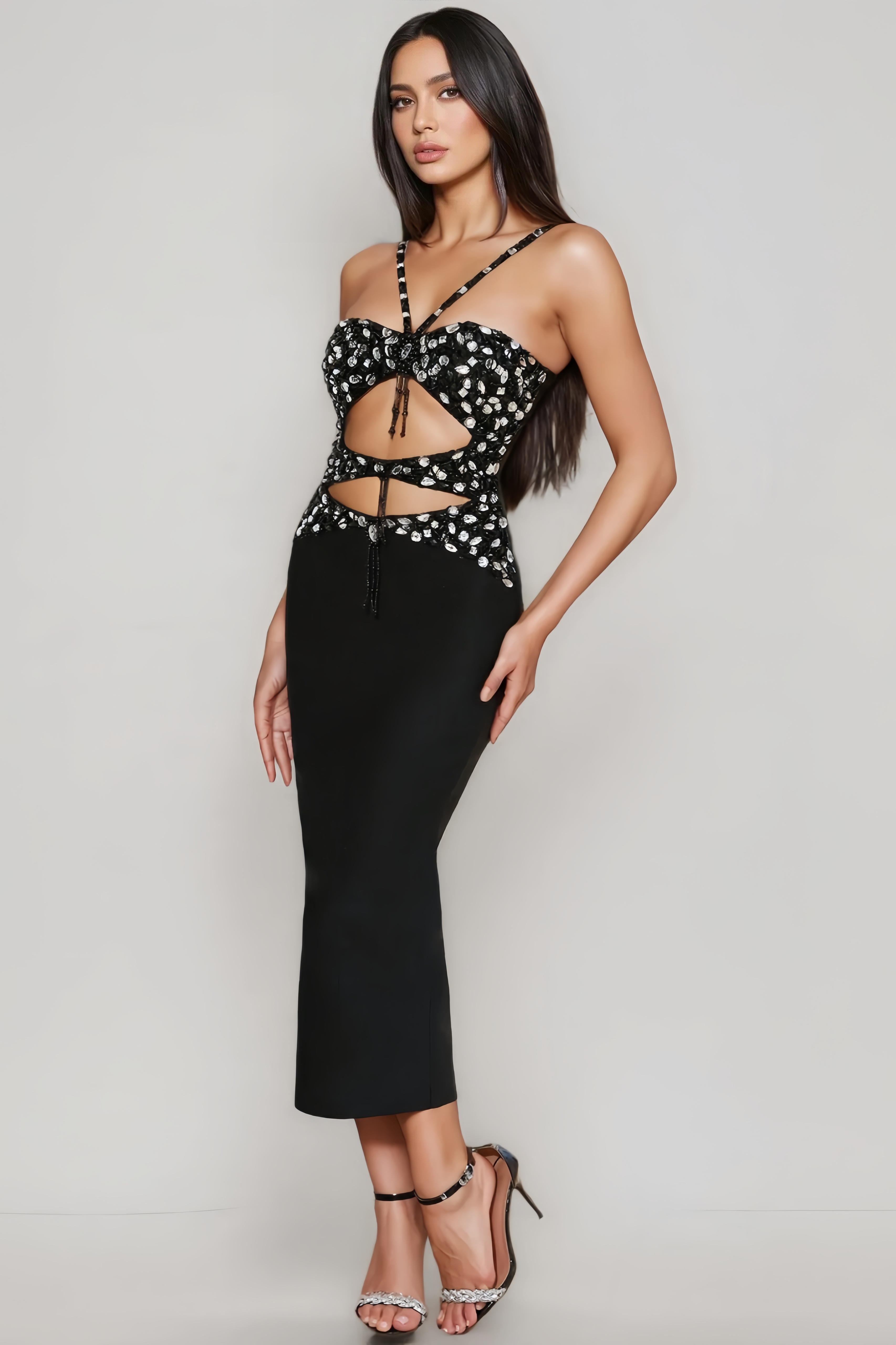 Yvaine Cutout Halter Bandage Midi Dress