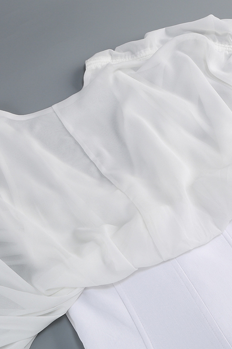 Hovrt White Long Sleeve Ruched Mini Dress