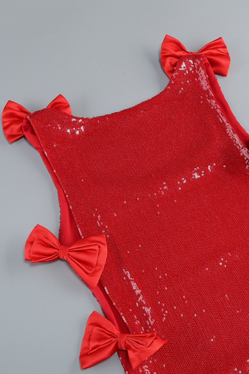 Oryerny Red Sequin Bow Slit Maxi Dress
