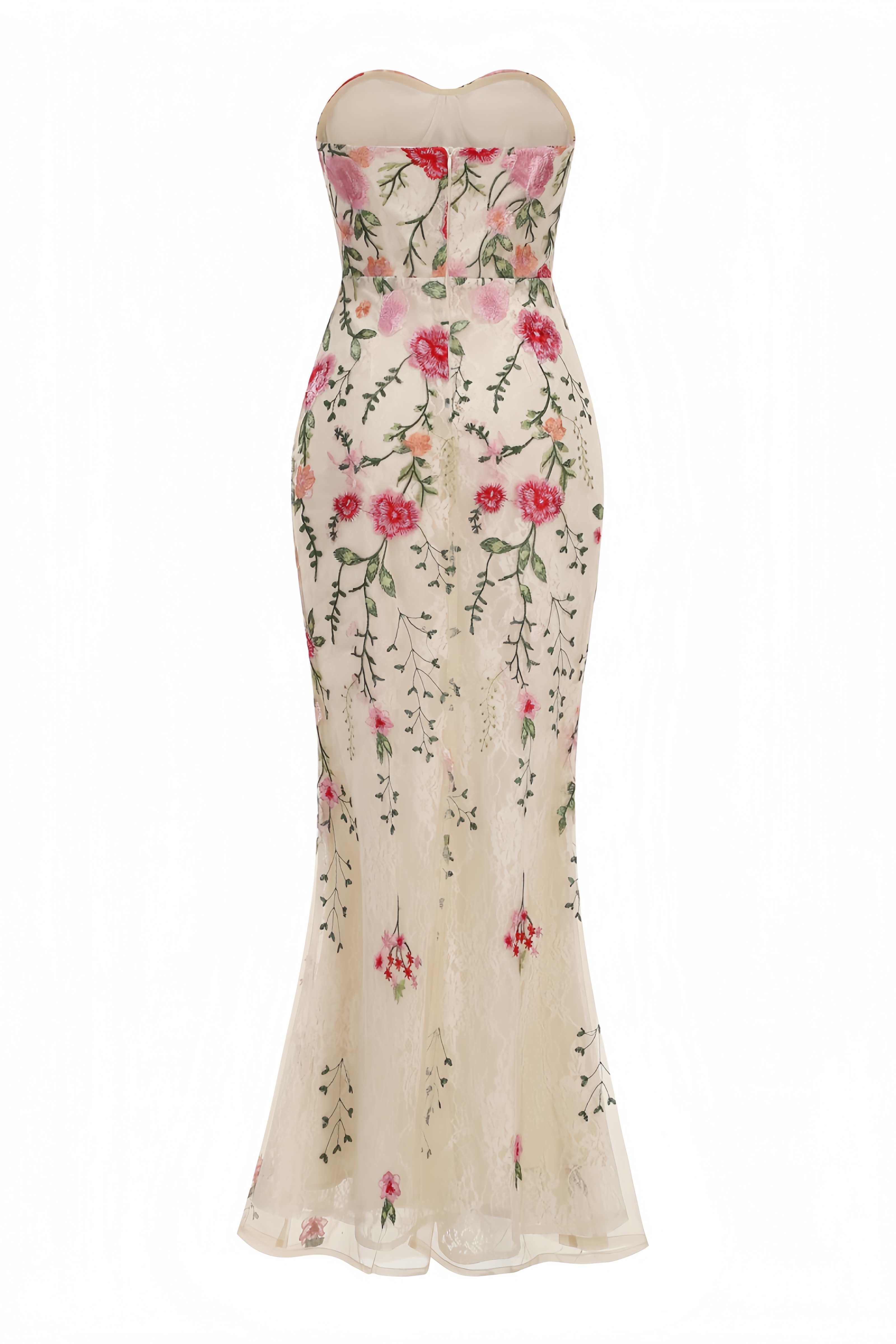 Vlore Beige Embroidered Strapless Maxi Dress