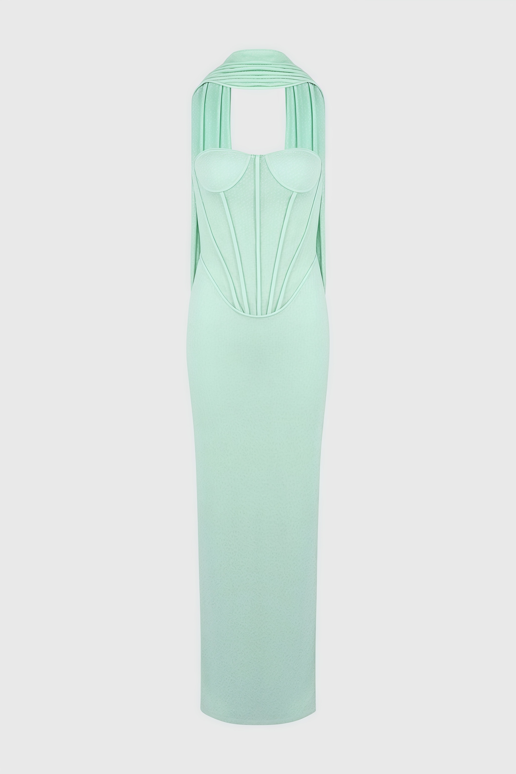 Gened Green Ribbon Sheer Chiffon Maxi Dress 