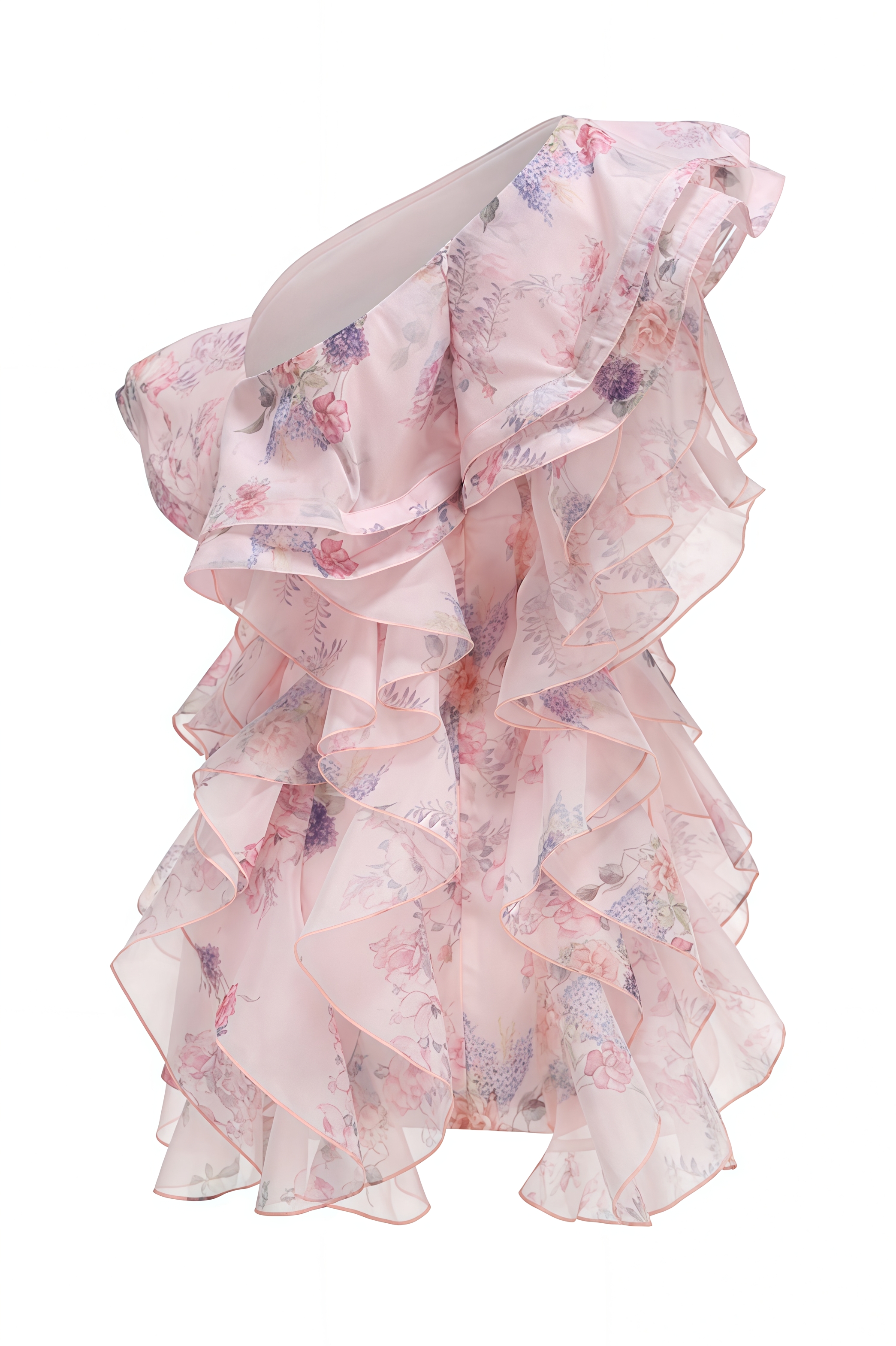 Kedric Pink Slanted Shoulder Floral Mini Dress