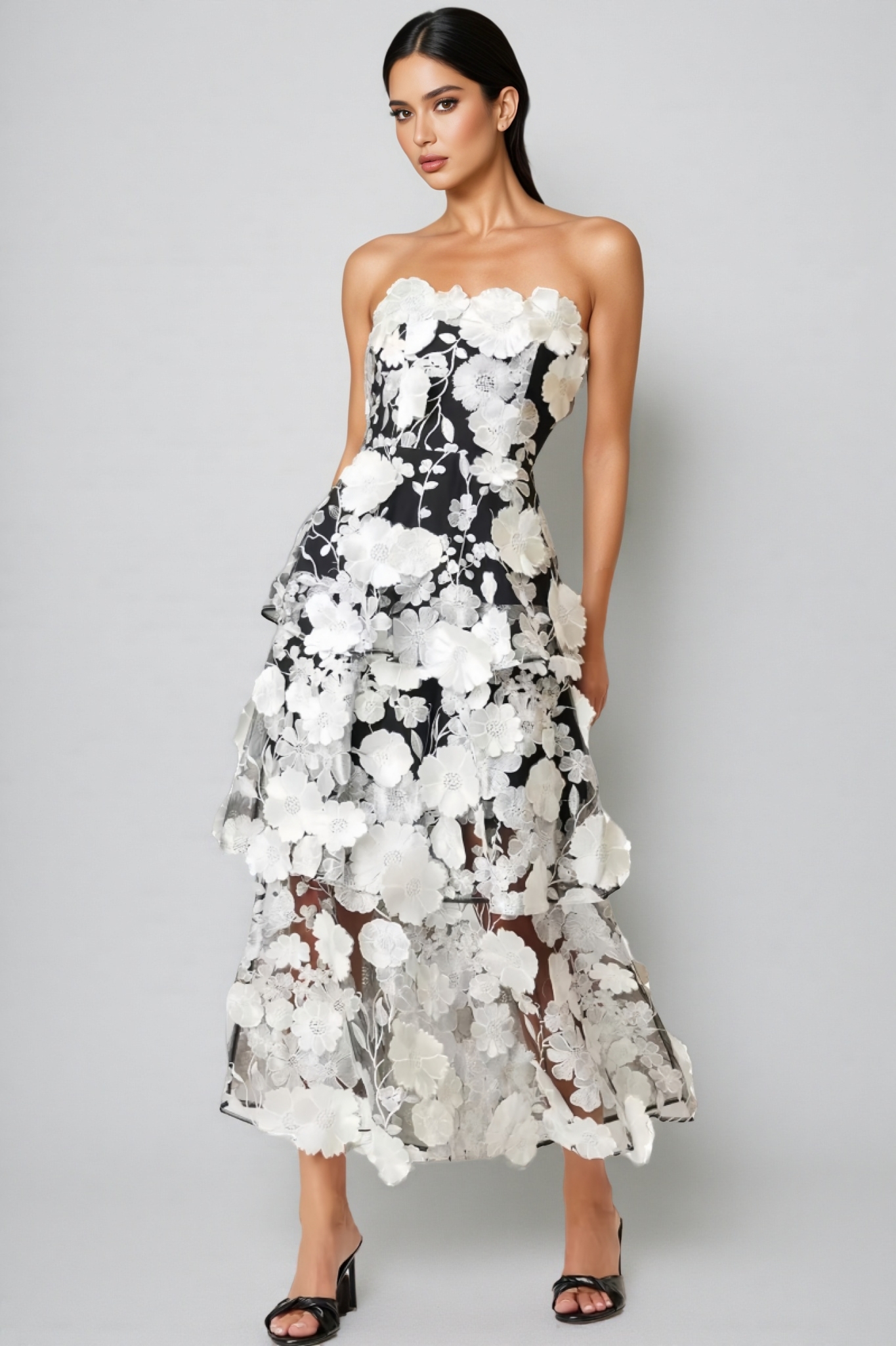 Rena Solid Colour 3D Floral Embellishment Maxi Dress