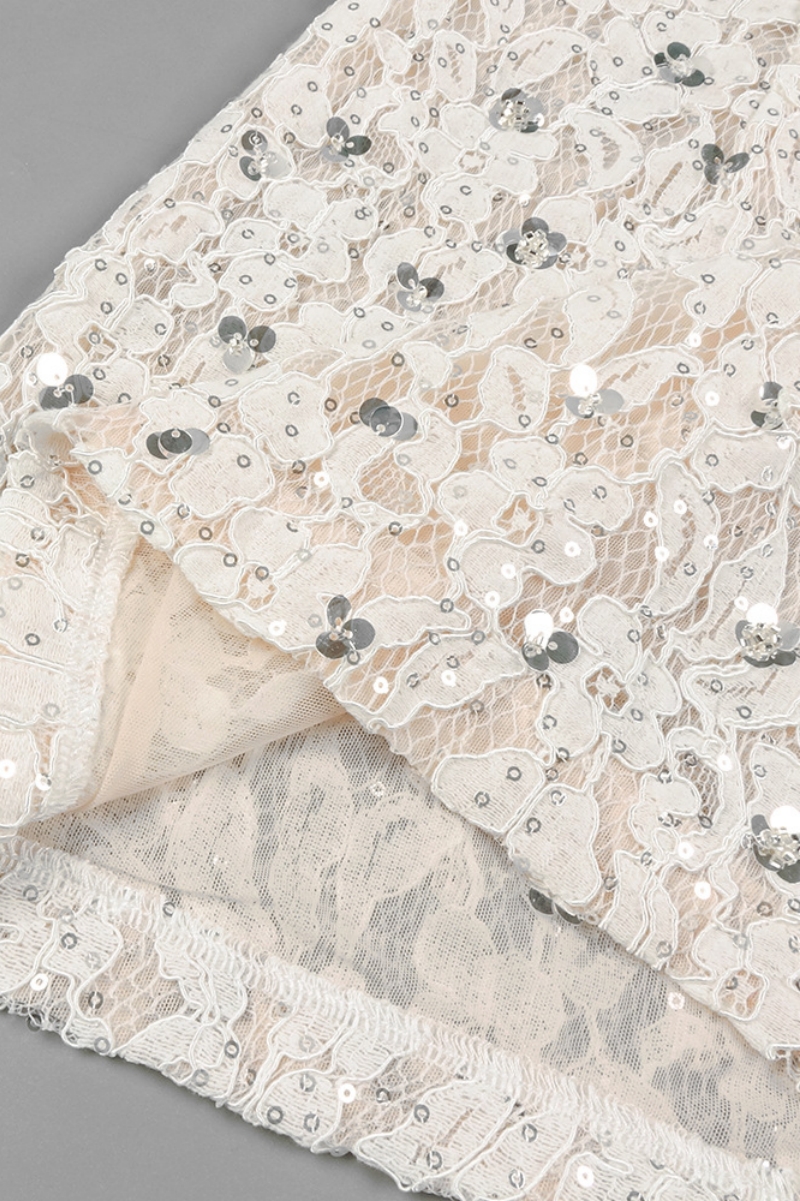 Vilina Long Sleeve Lace Rhinestone Mini Dress