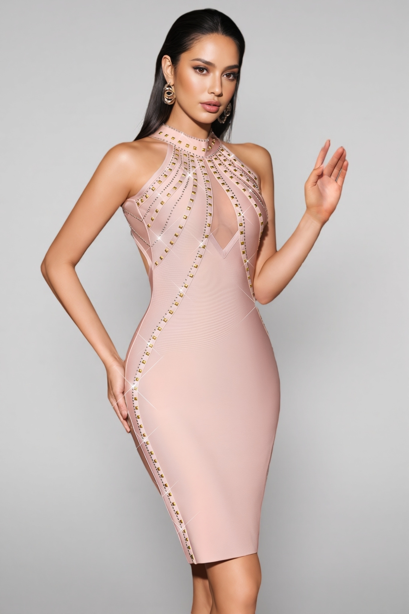 Marnie Pink Halter Neck Bandage Mini Dress