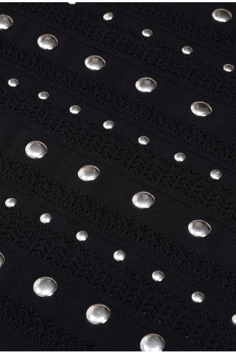 Manon Black Long Sleeve Studded Midi Dress