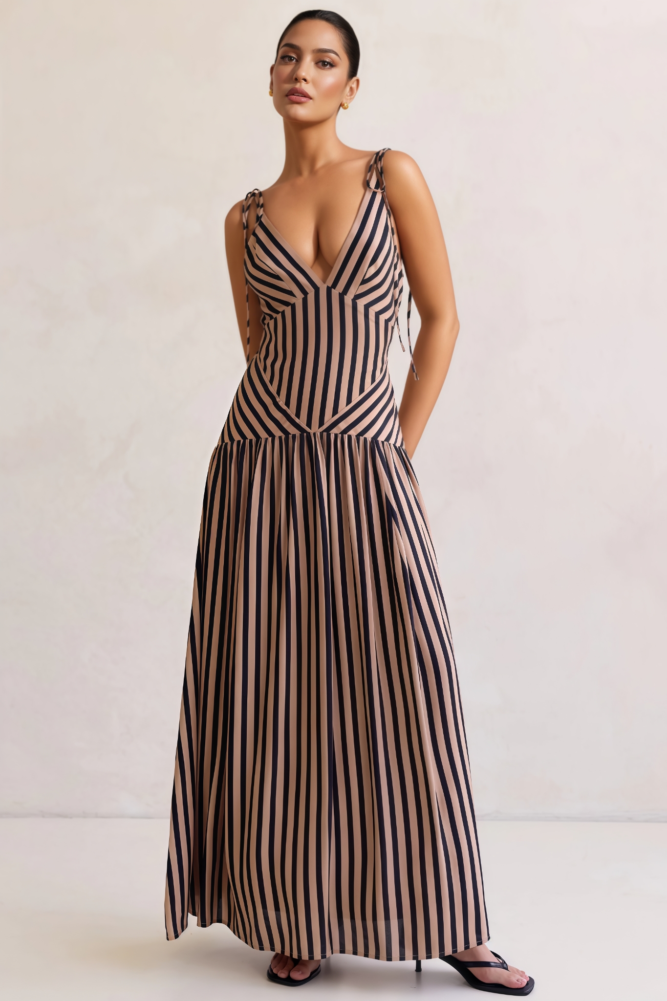 Fugsatin Halter Striped Maxi Dress