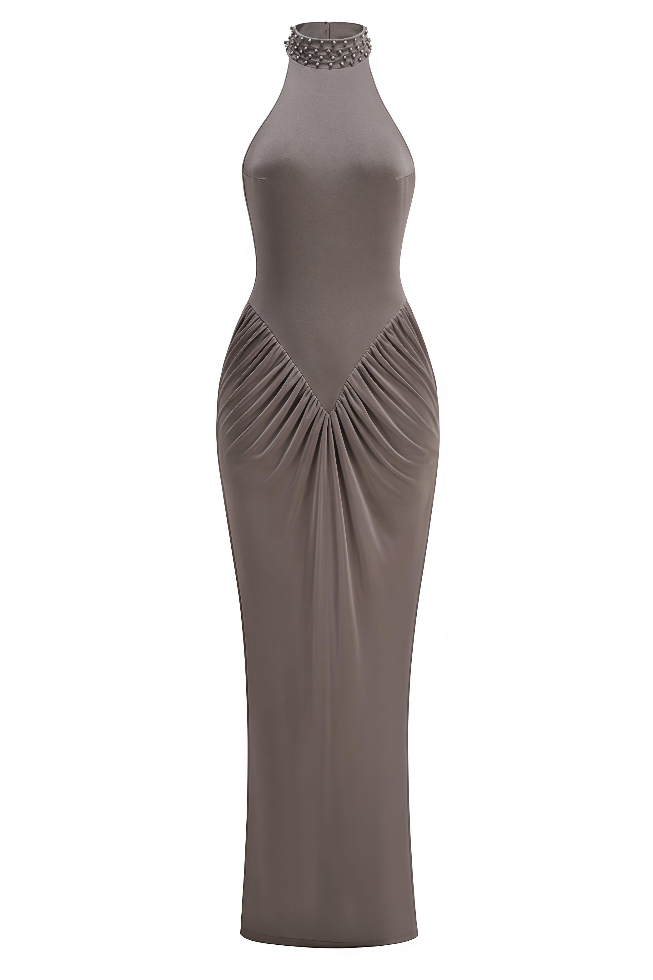 Lilvian Gray Backless Pleated Maxi Dress