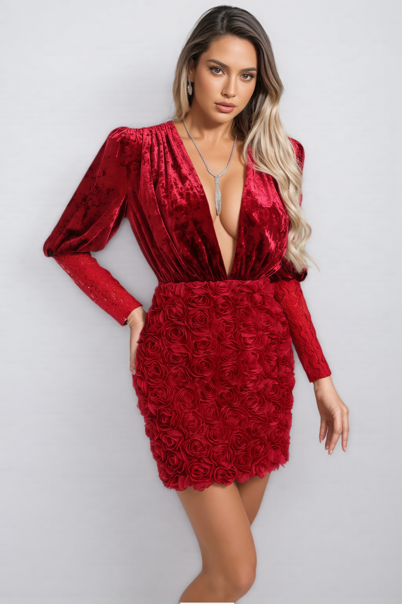 Dax 3D Floral Long Sleeve Mini Dress