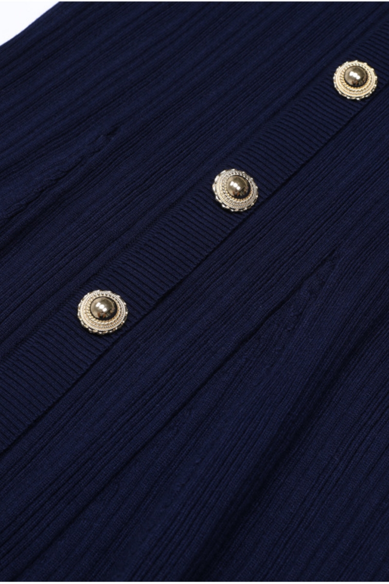 Nader Blue Long Sleeve Crew Neck Knit Midi Dress