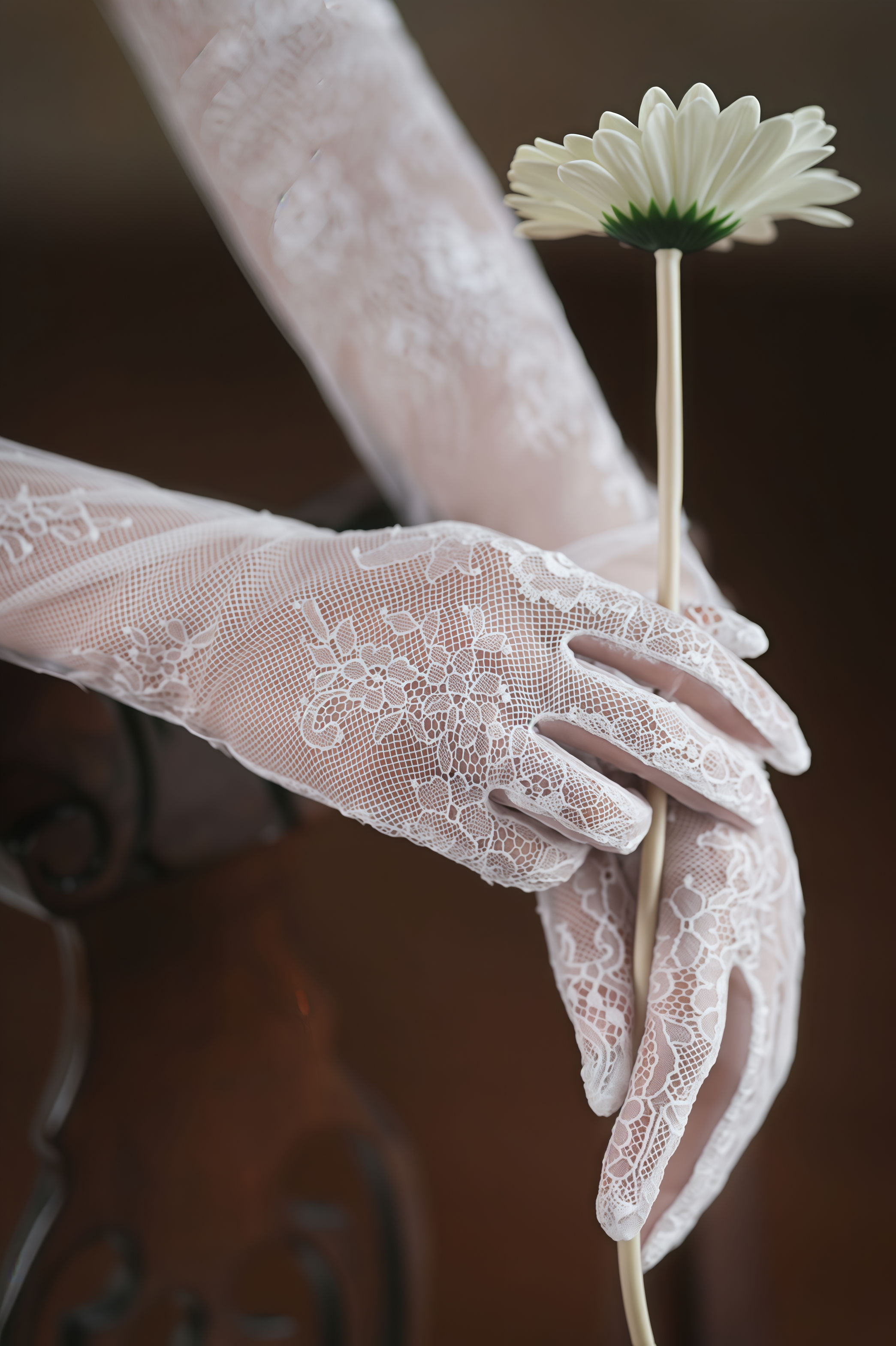 Aurof Beige Long Lace Gloves