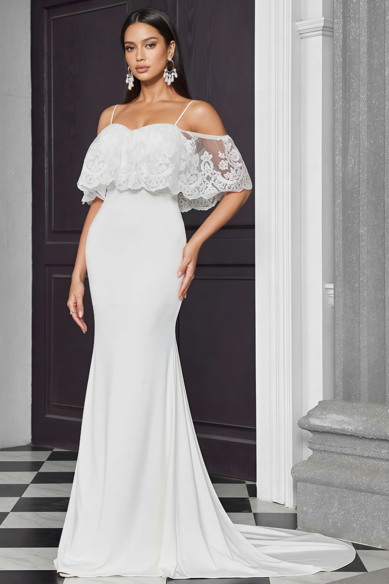 Emvitly White Halter Mermaid Maxi Dress
