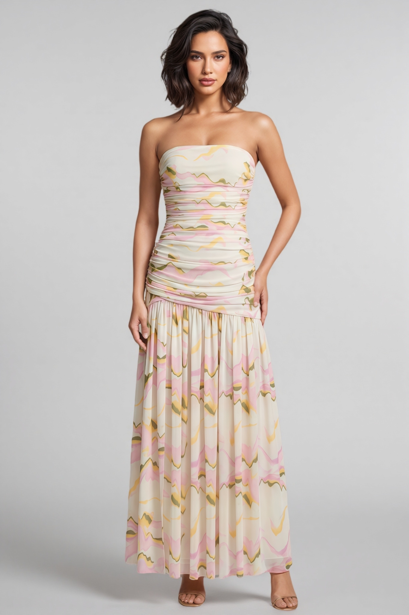 Flspath Strapless Draped Maxi Dress