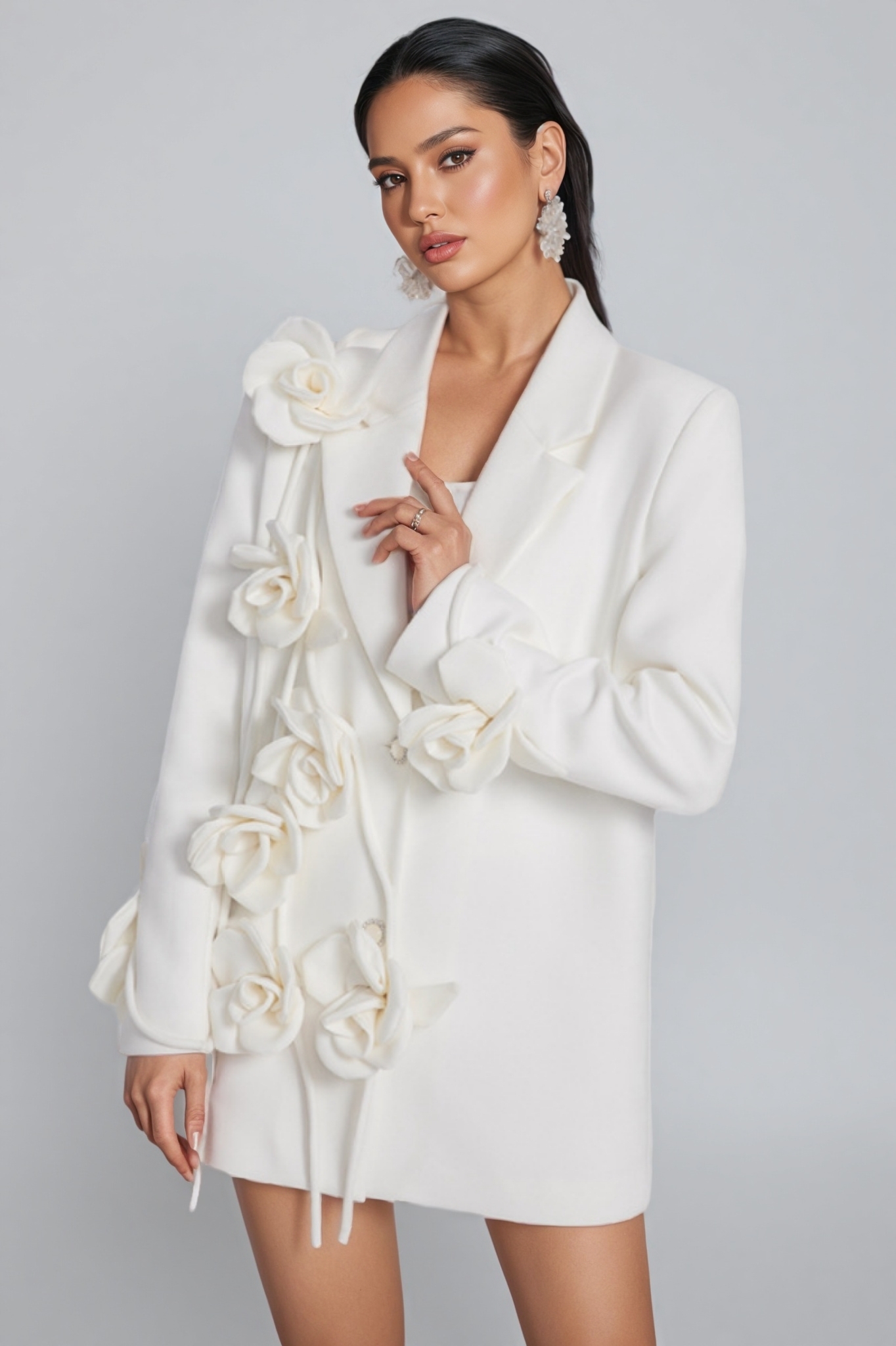 Faunr Long Sleeve Lapel 3D Floral Blazer