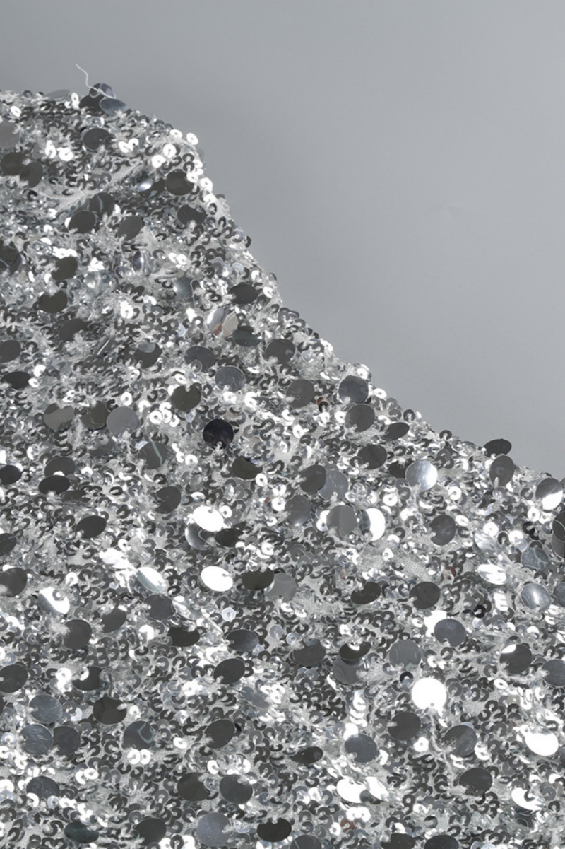Feif Silver Halter Neck Sequin Mini Dress