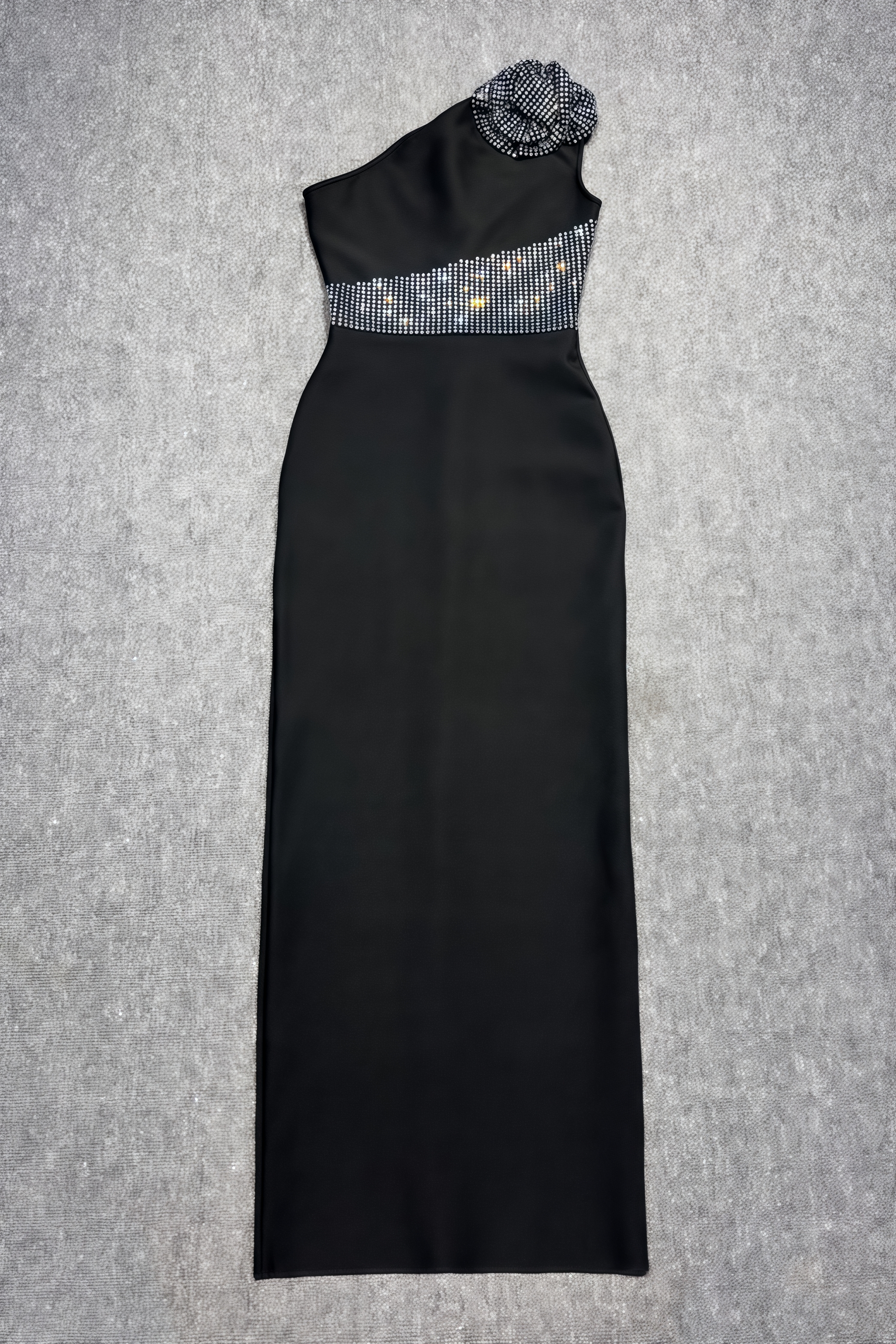 Xoelk Backless Rhinestone 3D Flower Maxi Dress