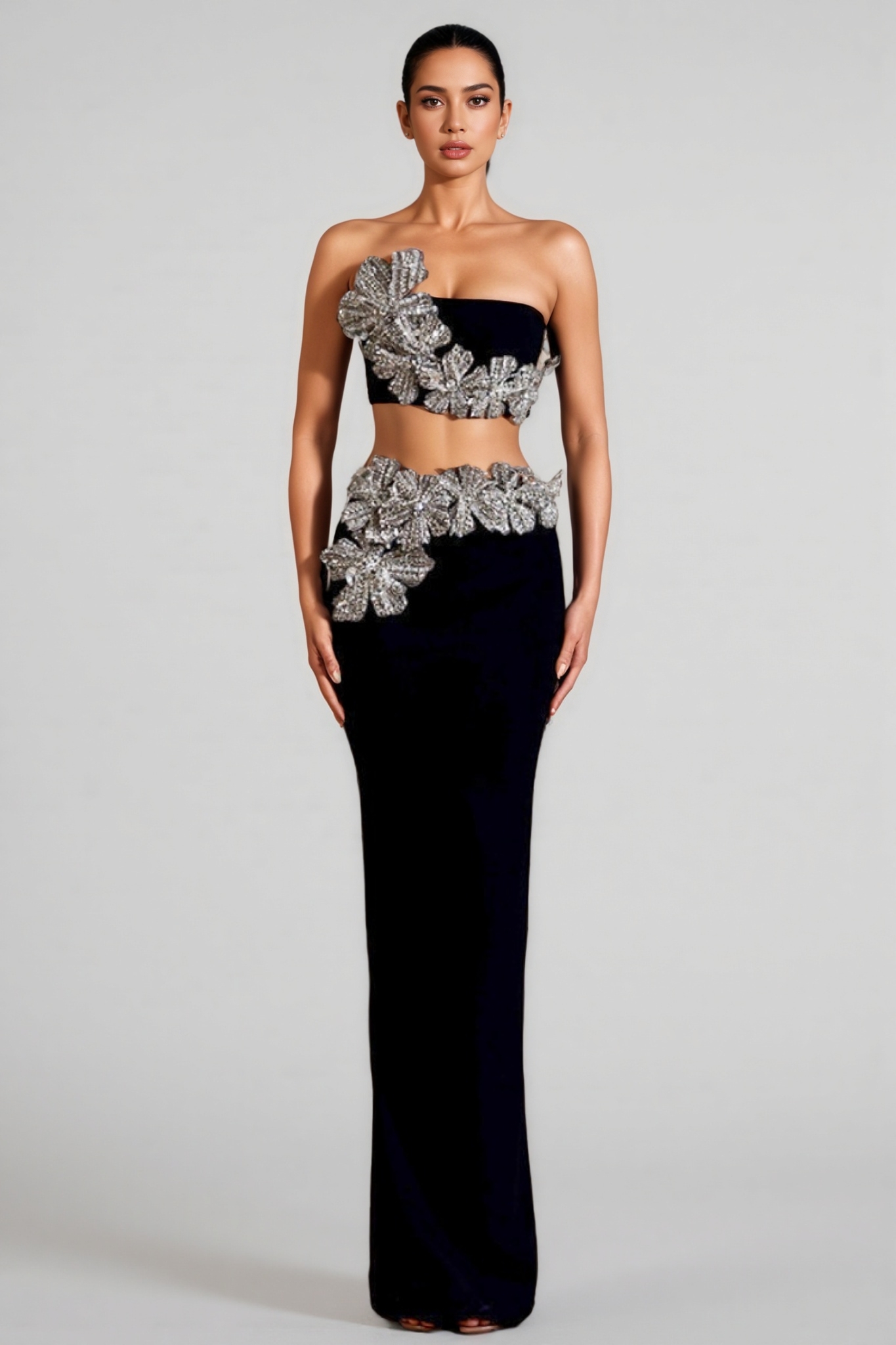 Elnia Diamanté Bustier Blouse Half Maxi Dress Set