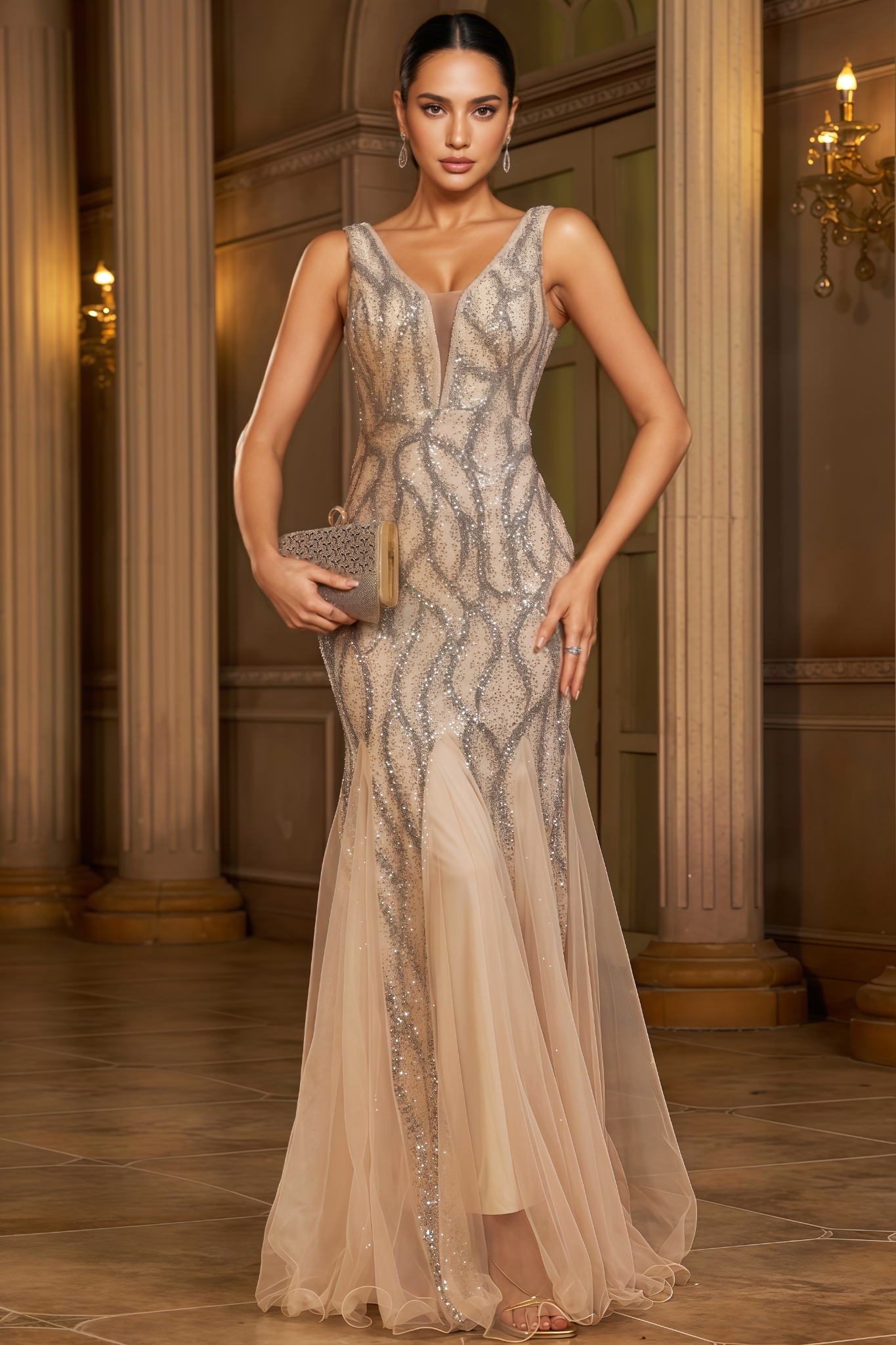 Veerle Sleeveless Sequined Mesh Maxi Dress