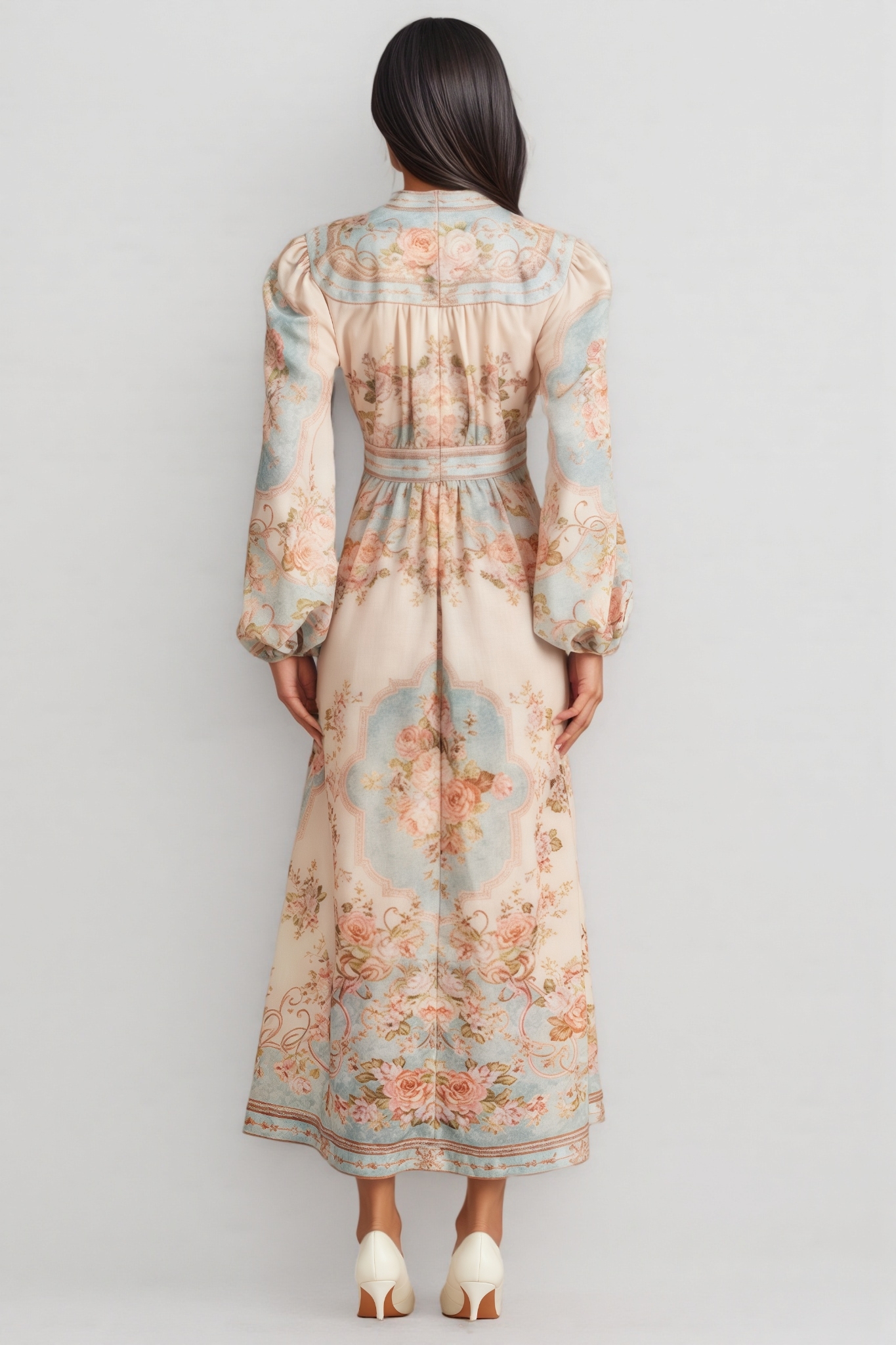 Quillon Blue Print Single Breasted Maxi Dress