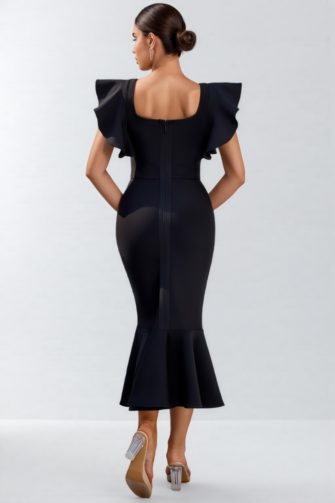 Nachla Ruffle Butterfly Sleeve Bandage Midi Dress