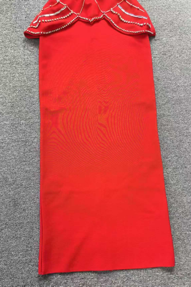 Iasace Red Strapless Bandage Ruffled Maxi Dress
