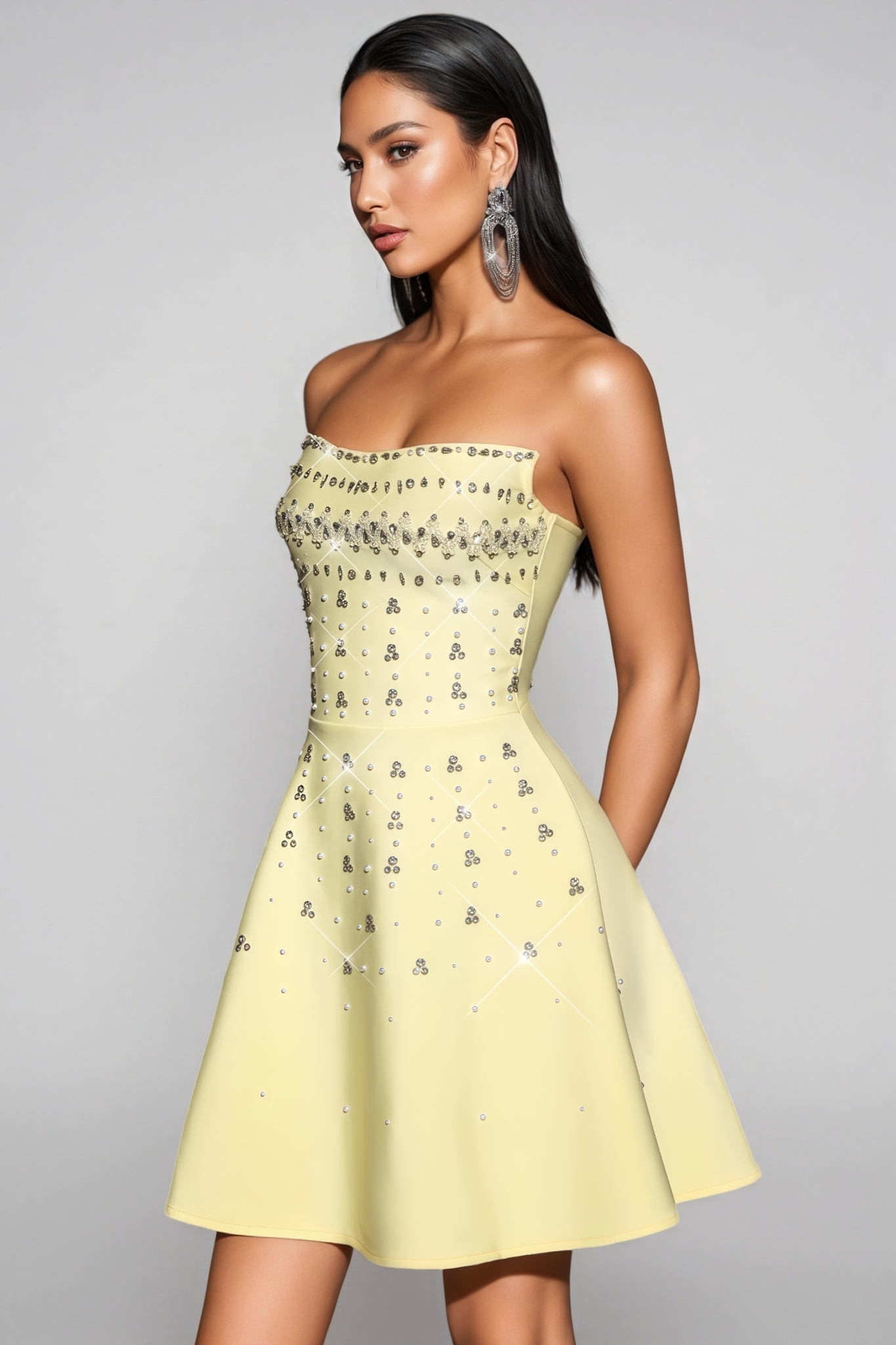 Frivina Yellow Strapless Bandage Mini Dress