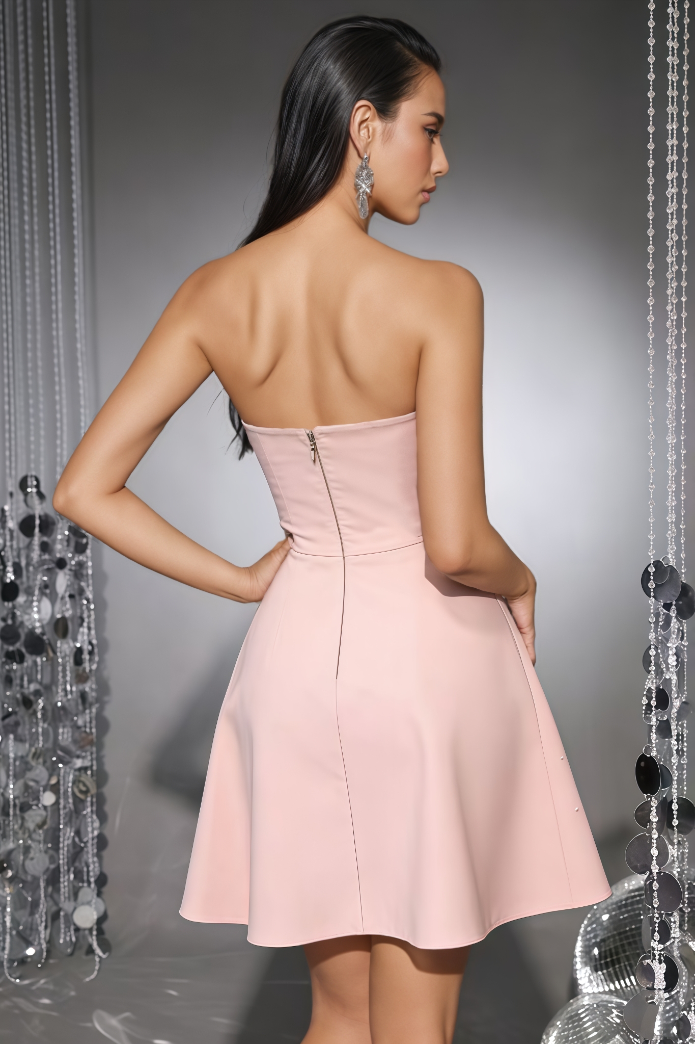 Zarot Strapless Rhinestone Embellished Bandage Mini Dress